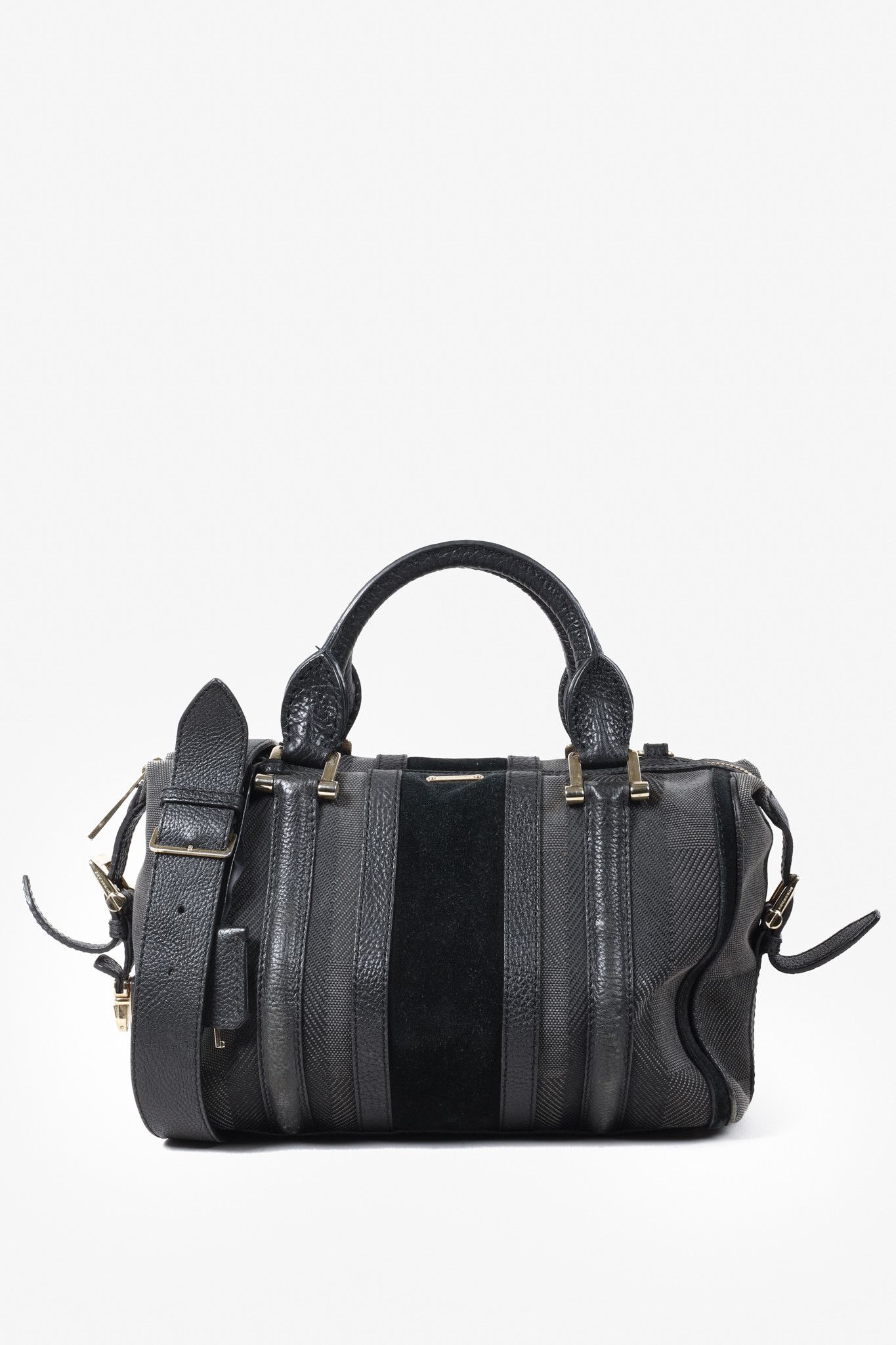 image of Burberry Black And Grey Nevinson Bowling Bag, Women's