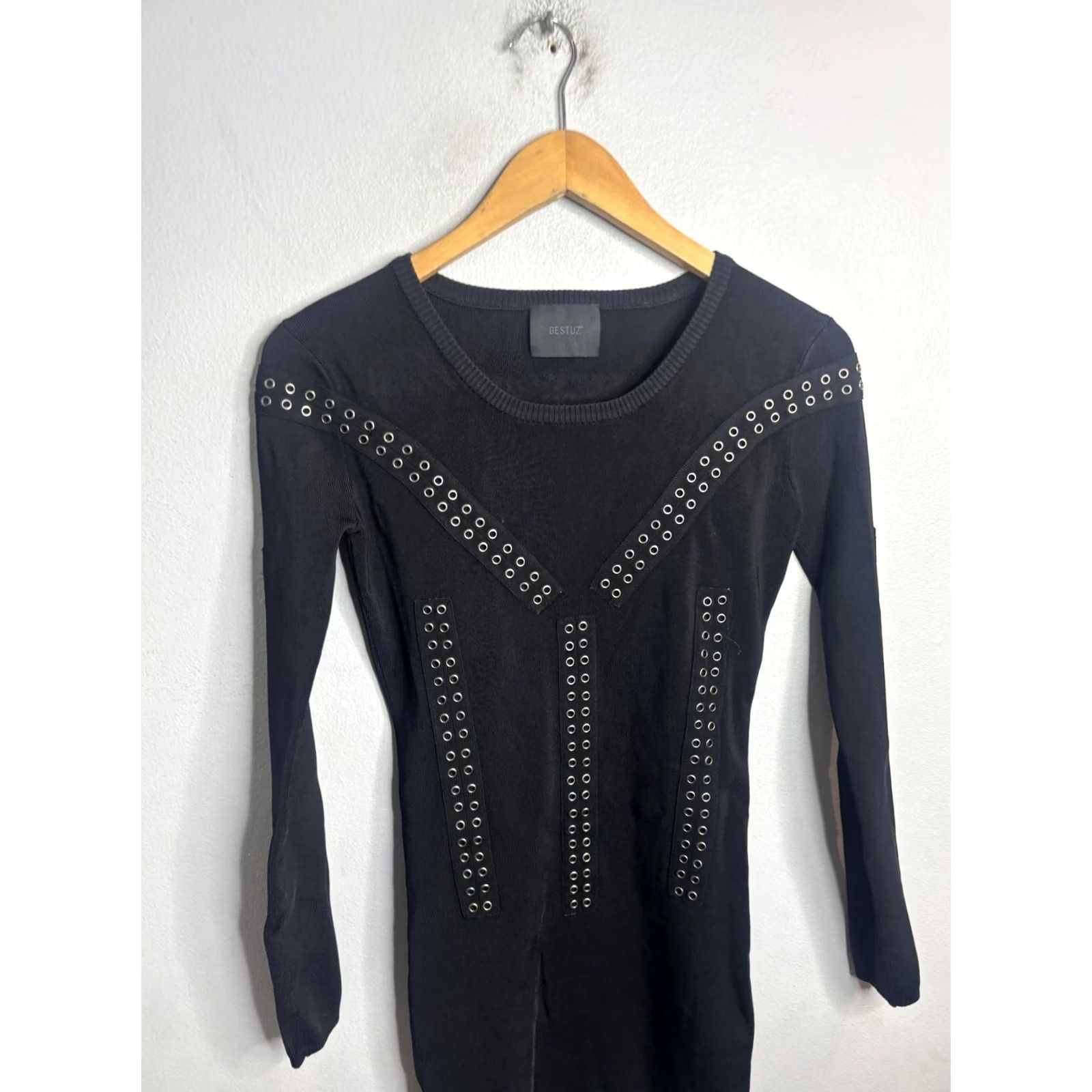 Gestuz Gestuz Sweater Dress Womens Small Black Eyelet Grommet Long Sleeve Bodycon Size S / US 4 / IT 40 - 2 Thumbnail