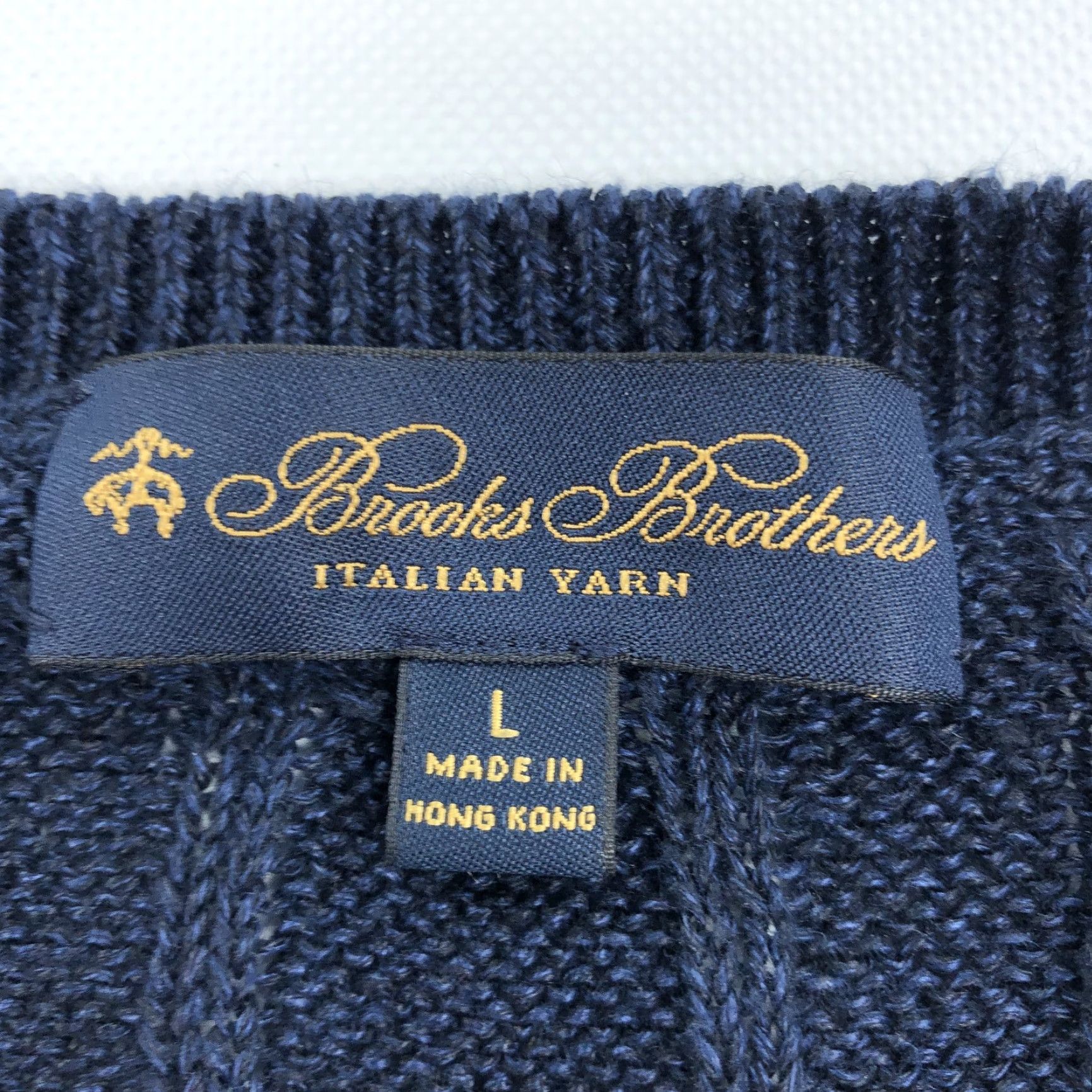 Brooks Brothers Brooks Brothers Men's L Navy Blue Cable Knit Crew Neck Pullover Sweater Italian Yarn Ribbed Trim Size US L / EU 52-54 / 3 - 5 Thumbnail