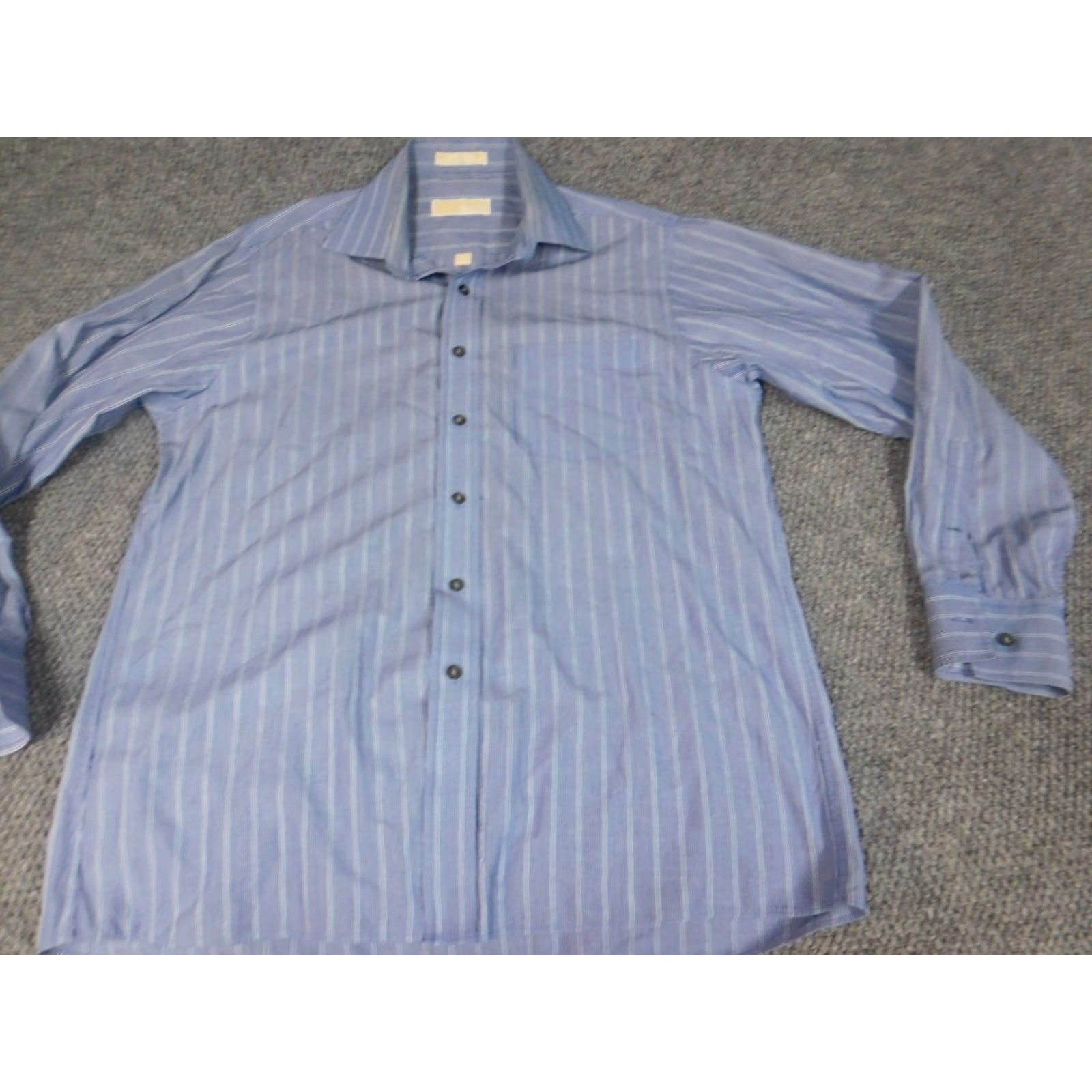Michael Kors Michael Kors Mens Shirt Medium Blue Striped Button-Down Knit Cotton Polyester Button Up Long Sleeve Collared Size US M / EU 48-50 / 2 - 2 Thumbnail