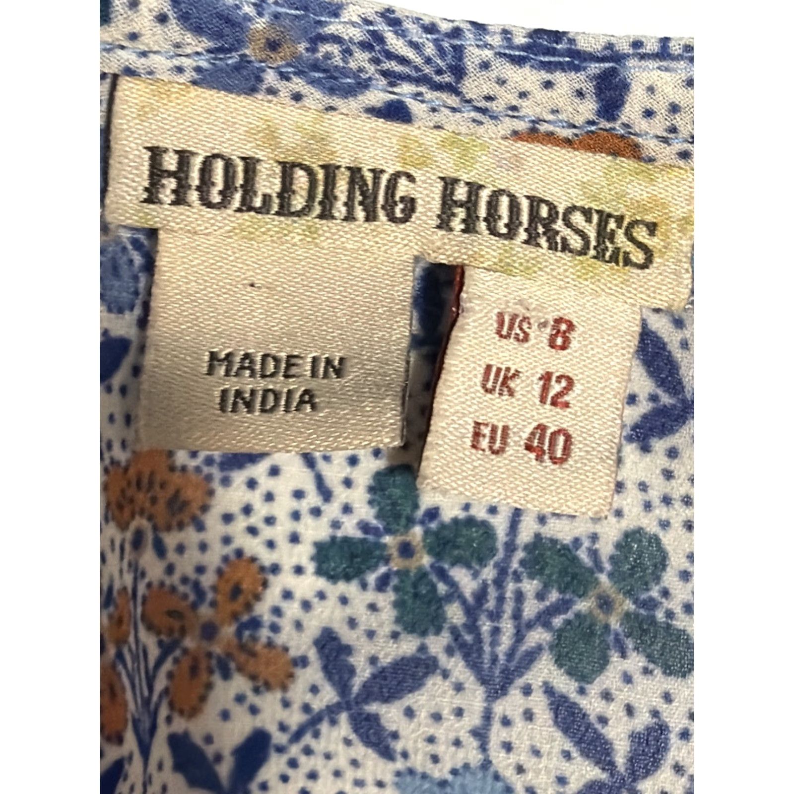 Vintage Holding Horses Blouse Women's Sz 8 Cropped Blue Floral Lace Crochet Long Sleeve Bohemian V Neck Top Size M / US 6-8 / IT 42-44 - 2 Thumbnail
