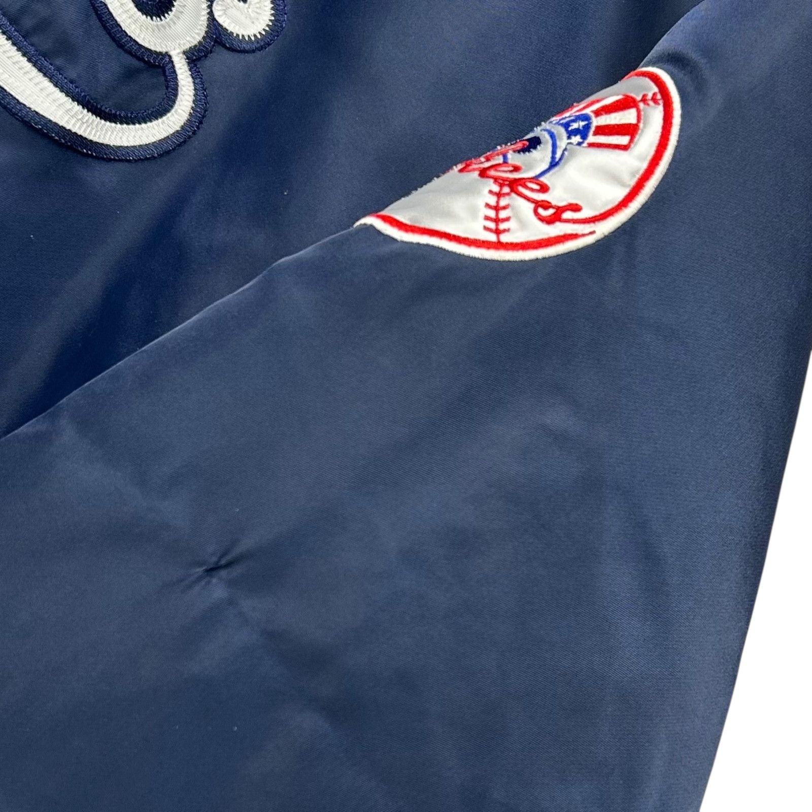 MLB VTG 90s NEW YORK YANKEES STARTER SATIN BOMBER JACKET NAVY Size US XL / EU 56 / 4 - 8 Thumbnail
