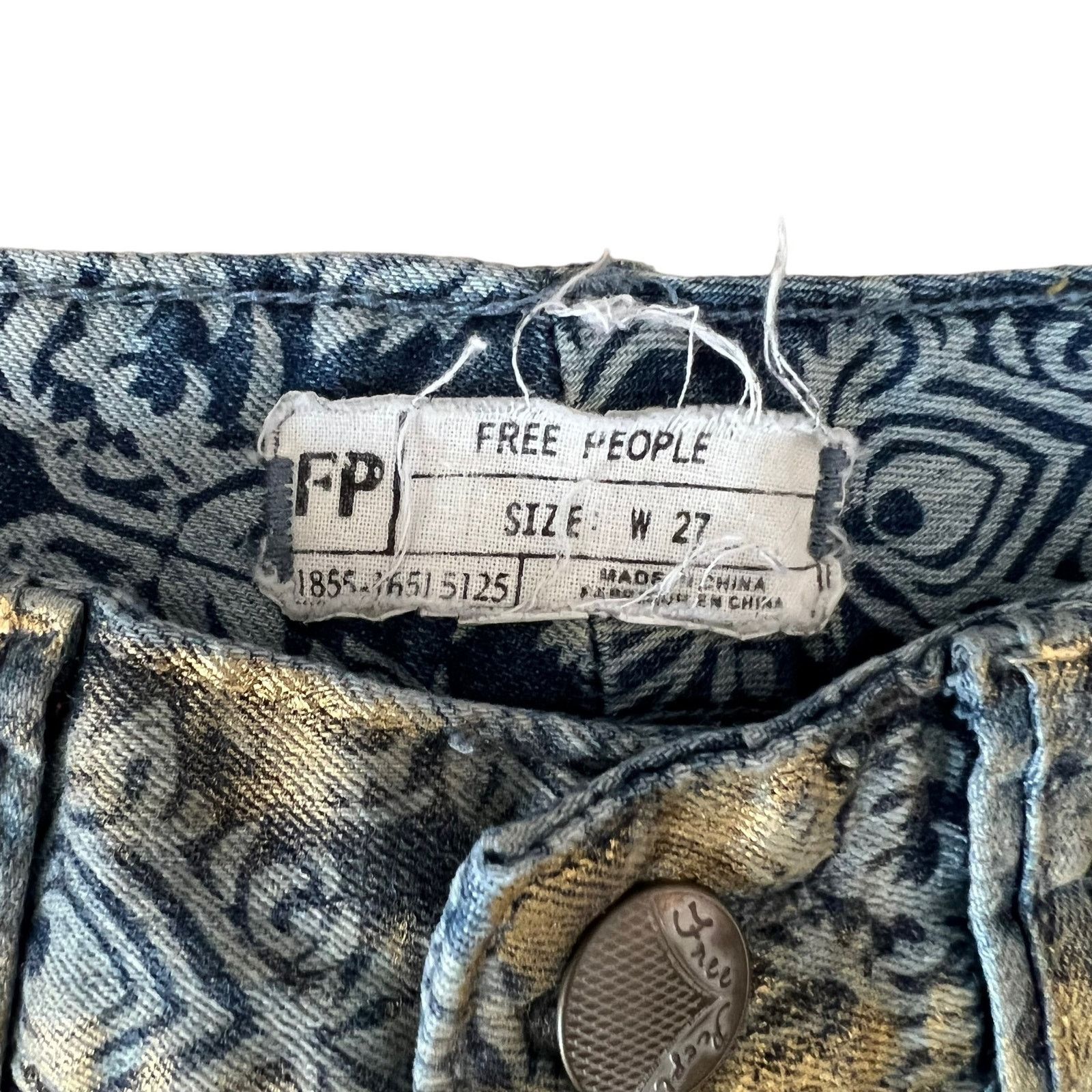 Free People RARE Free People Damask Tapestry Gold Foil Skinny Jeans 27 Size 27" / US 4 / IT 40 - 6 Thumbnail