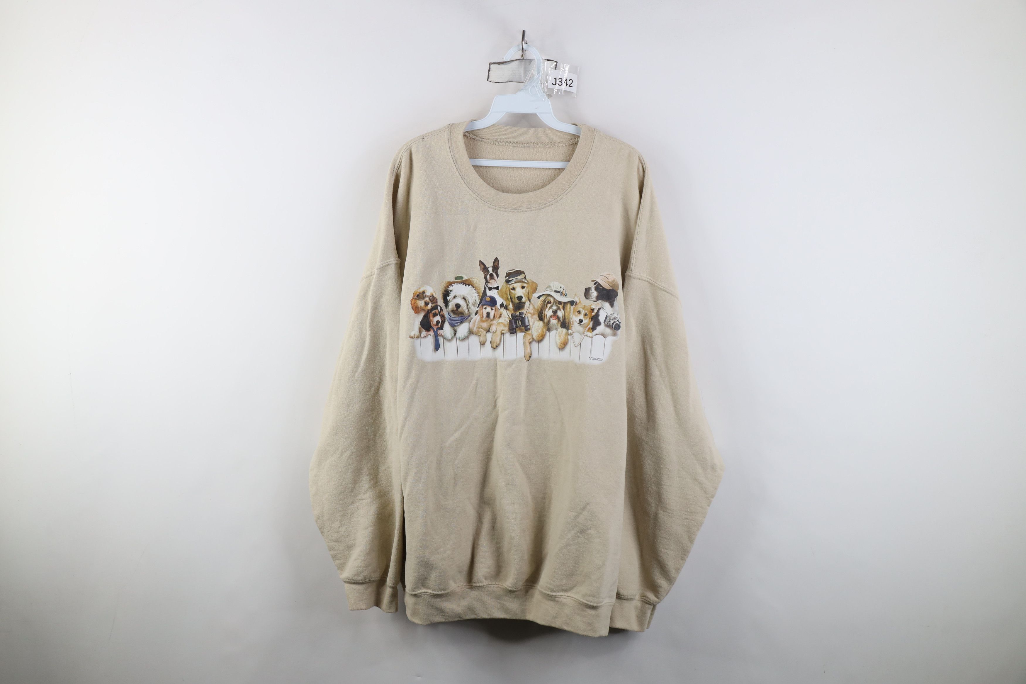 Vintage Vintage 90s Y2K Streetwear Puppy Crewneck Sweatshirt Beige Size 3XL / US 20-22 - 1 Thumbnail
