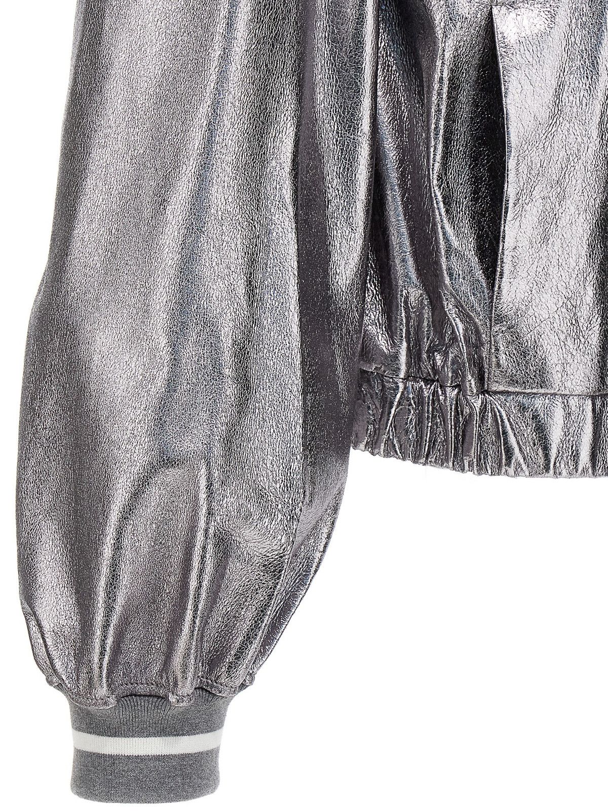 Brunello Cucinelli o1y0725 Leather Bomber Jacket in Silver Size XS / US 0-2 / IT 36-38 - 4 Thumbnail