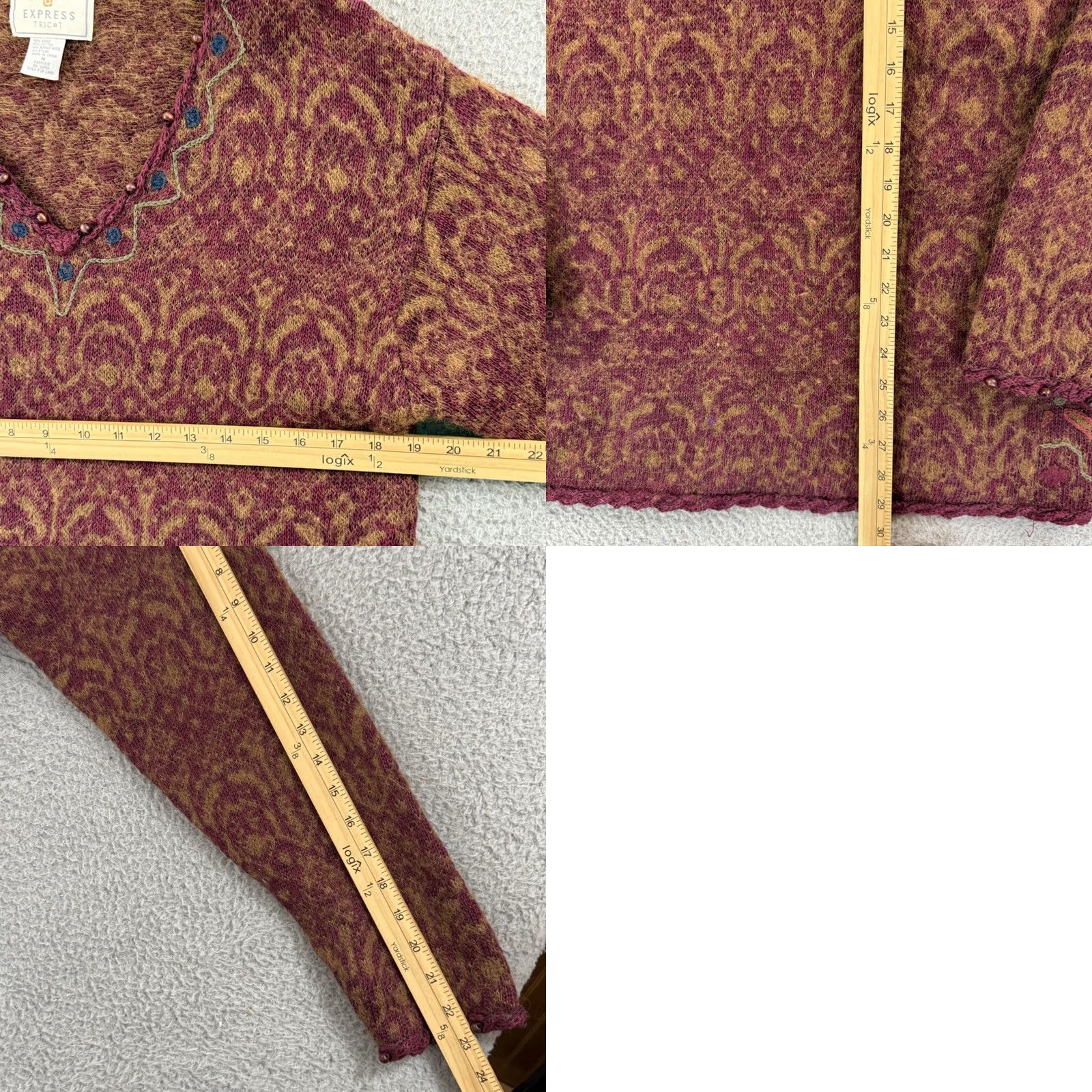 Express VINTAGE Express Sweater Women Medium Red Abstract Mohair Wool Tunic Boho 90s Tricot Womens Size M / US 6-8 / IT 42-44 - 8 Thumbnail