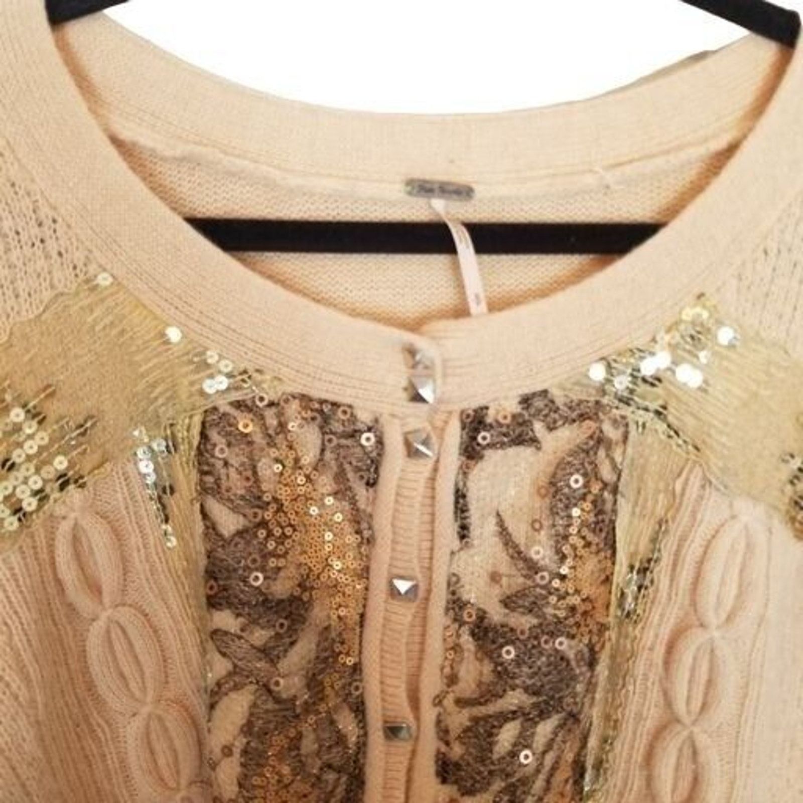 Free People Free People Crop Sweater Cardigan Fairycore Wool Sequin Size S / US 4 / IT 40 - 2 Thumbnail