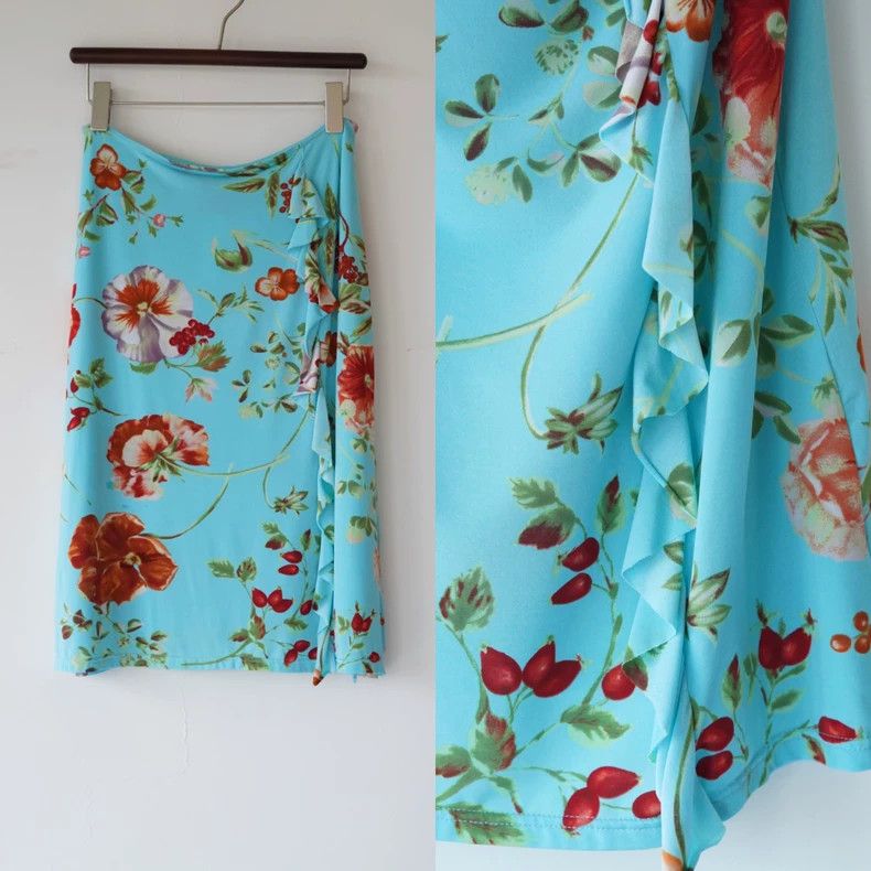 Kenzo Kenzo Vintage Blue Floral Ruffle Skirt - dmc Size US 38 / EU 54 - 1 Thumbnail