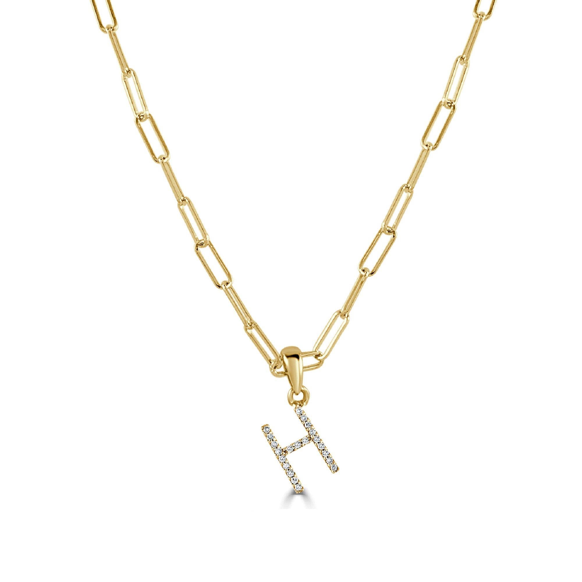 image of Tiffany Co 14K Yellow Gold & Diamond Paperclip Initial “H” Necklace, Women's