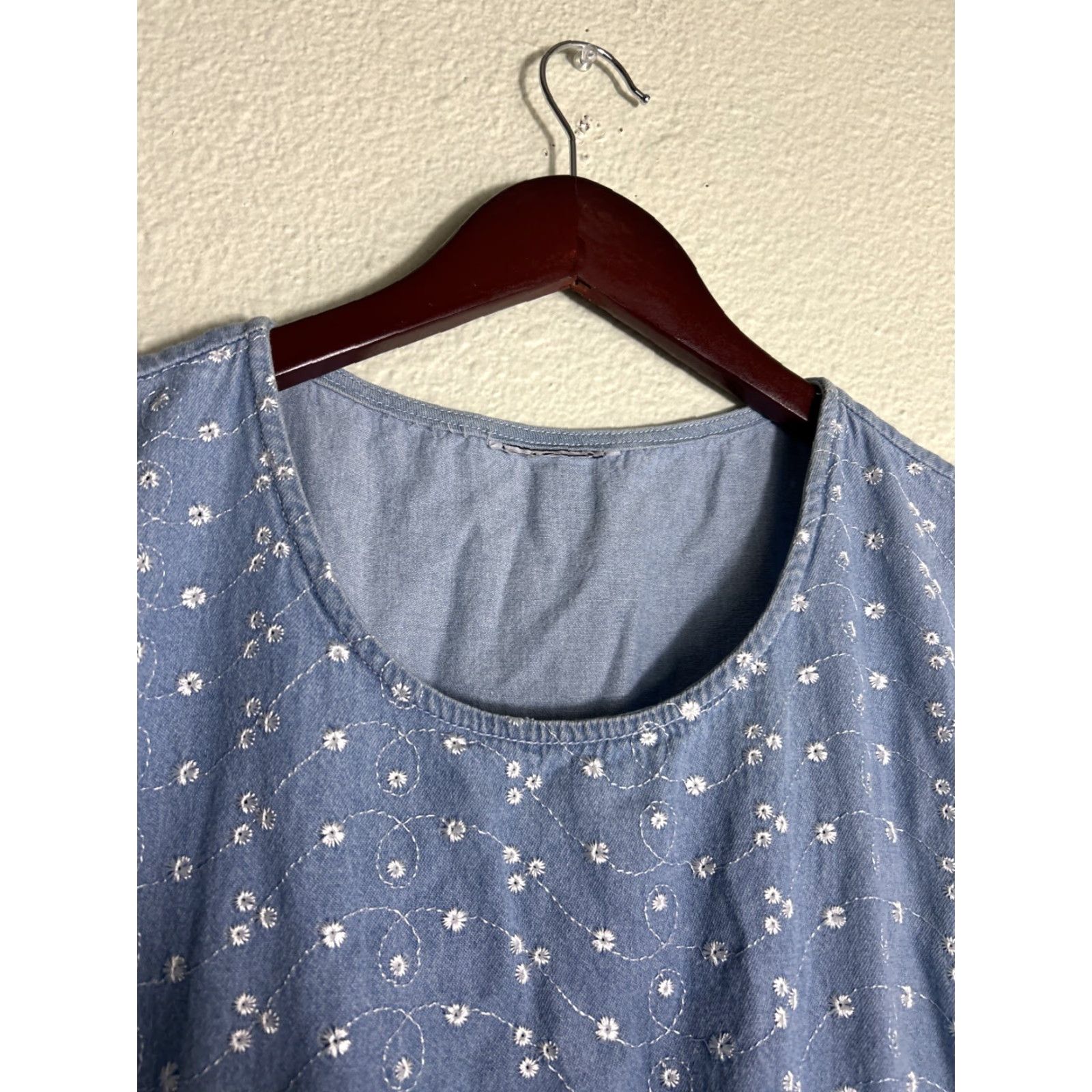 Vintage VINTAGE Chambray Women’s Medium Dress Blue Floral Elastic Waist Ankle Length Size M / US 6-8 / IT 42-44 - 3 Thumbnail