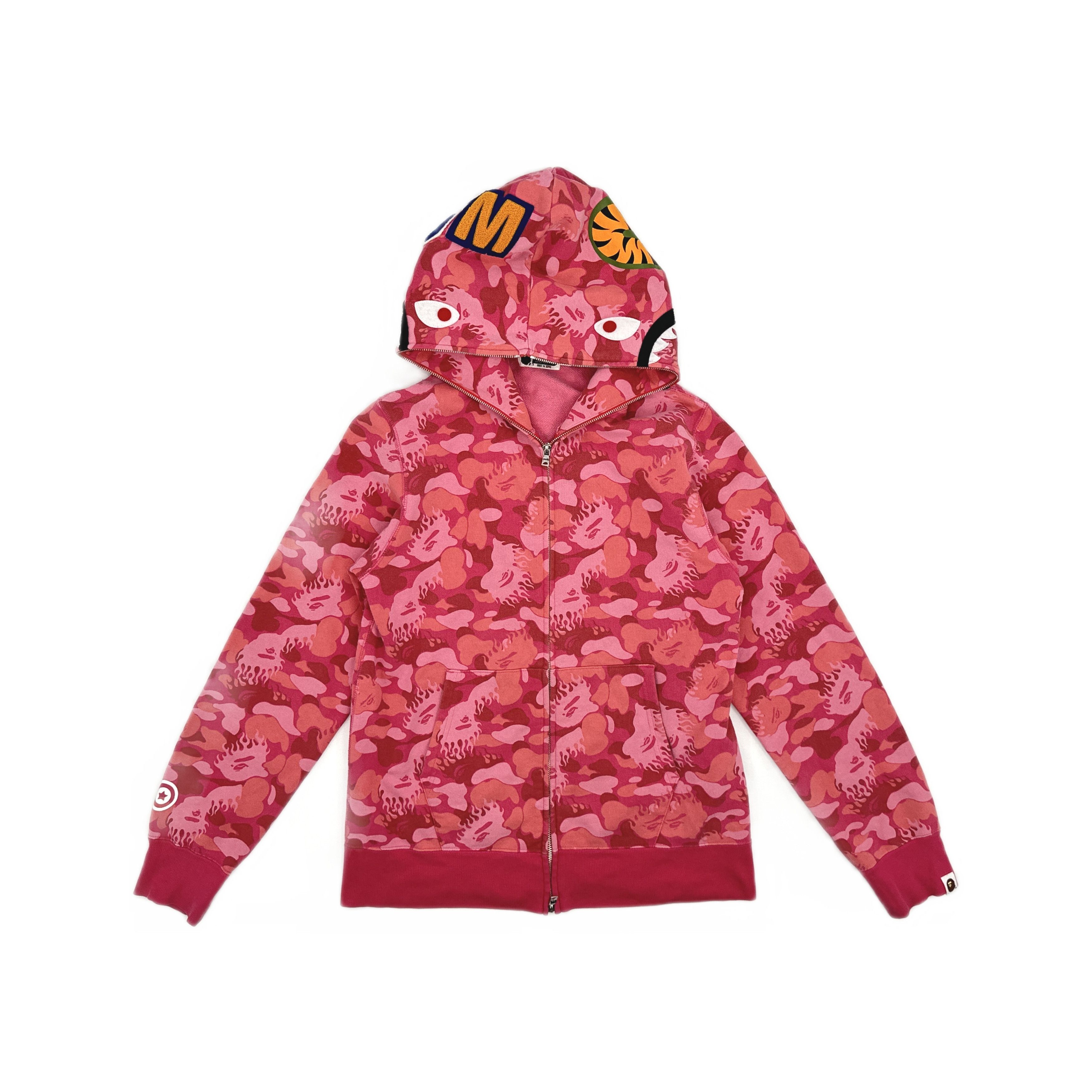 Bape A Bathing Ape Pink Flame Camo Shark Hoodie Size L Size US L / EU 52-54 / 3 - 1 Thumbnail