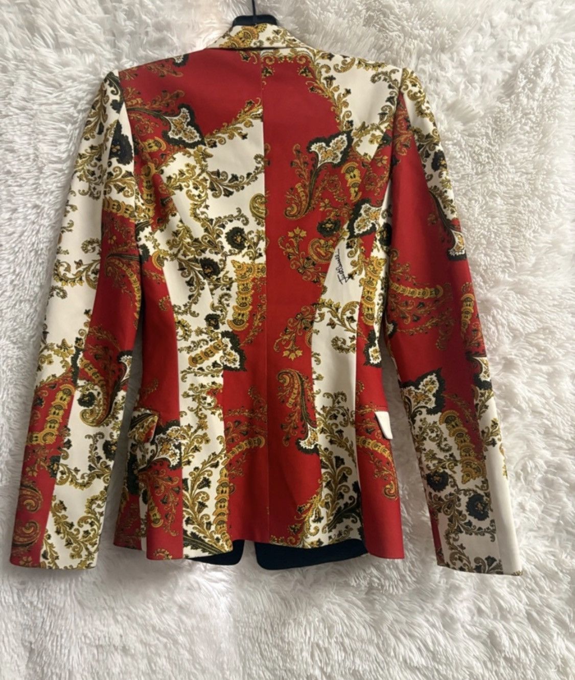 Just Cavalli Just Cavalli Red & White Paisley Satin Blazer Size S / US 4 / IT 40 - 4 Thumbnail