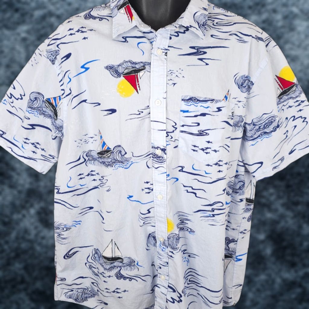 Old Navy Old Navy Shirt Mens 2XL Blue Sailing Camp All Over Print Size US XXL / EU 58 / 5 - 1 Thumbnail