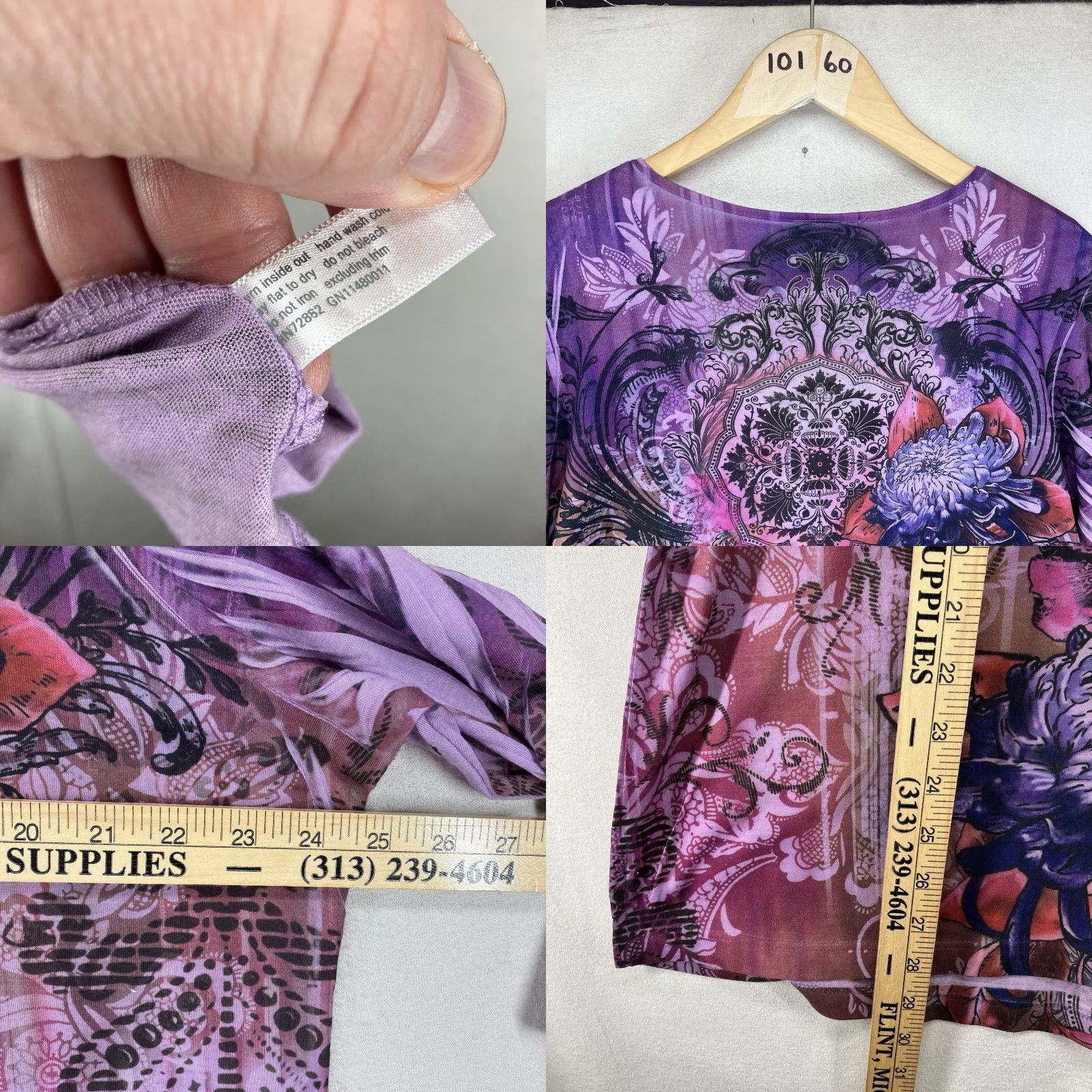 Essentials Women's 1X Blouse Tunic 3/4 Sleeve V-Neck Purple Geometric Sequin Bling Lightweight Stretch Polyester Essentials Shirt Womens Size XL / US 12-14 / IT 48-50 - 9 Thumbnail