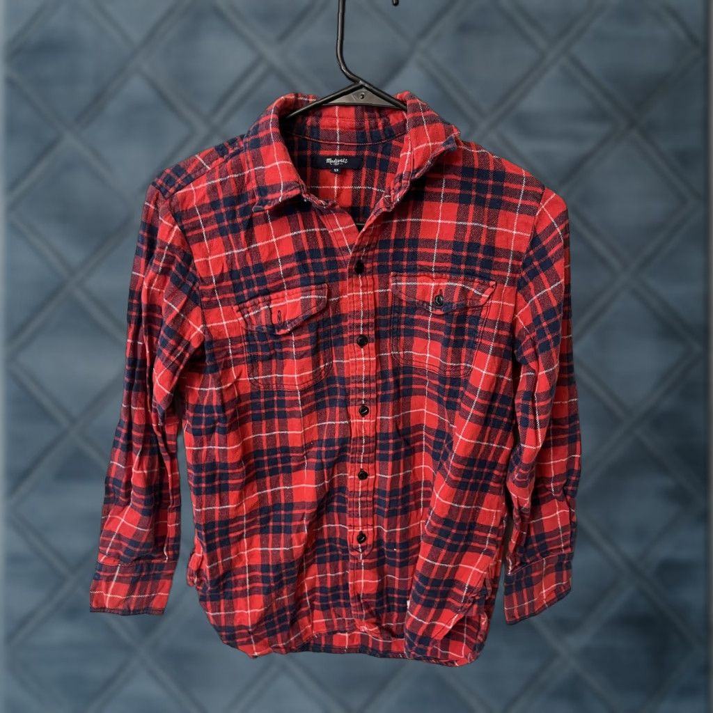 Madewell MADEWELL Plaid Flannel Cargo Workshirt Button-Down Shirt XS Womens Red Plaid Size XS Size XS / US 0-2 / IT 36-38 - 1 Thumbnail