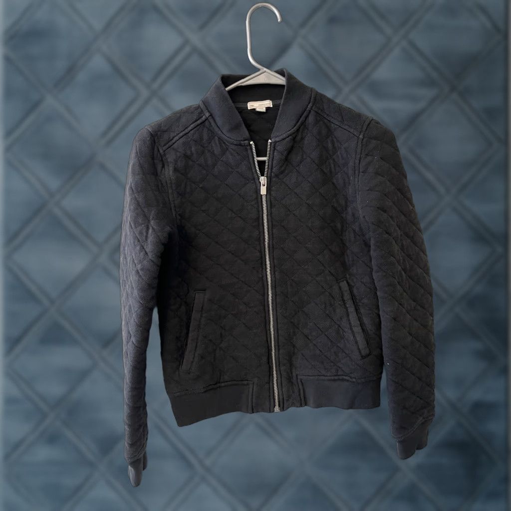 Gap Gap Bomber Jacket Black S Womens Short Zip Mock Neck Quilted Zipper Casual Fall Spring Geometric Polyester Knit Regular Size S / US 4 / IT 40 - 1 Thumbnail
