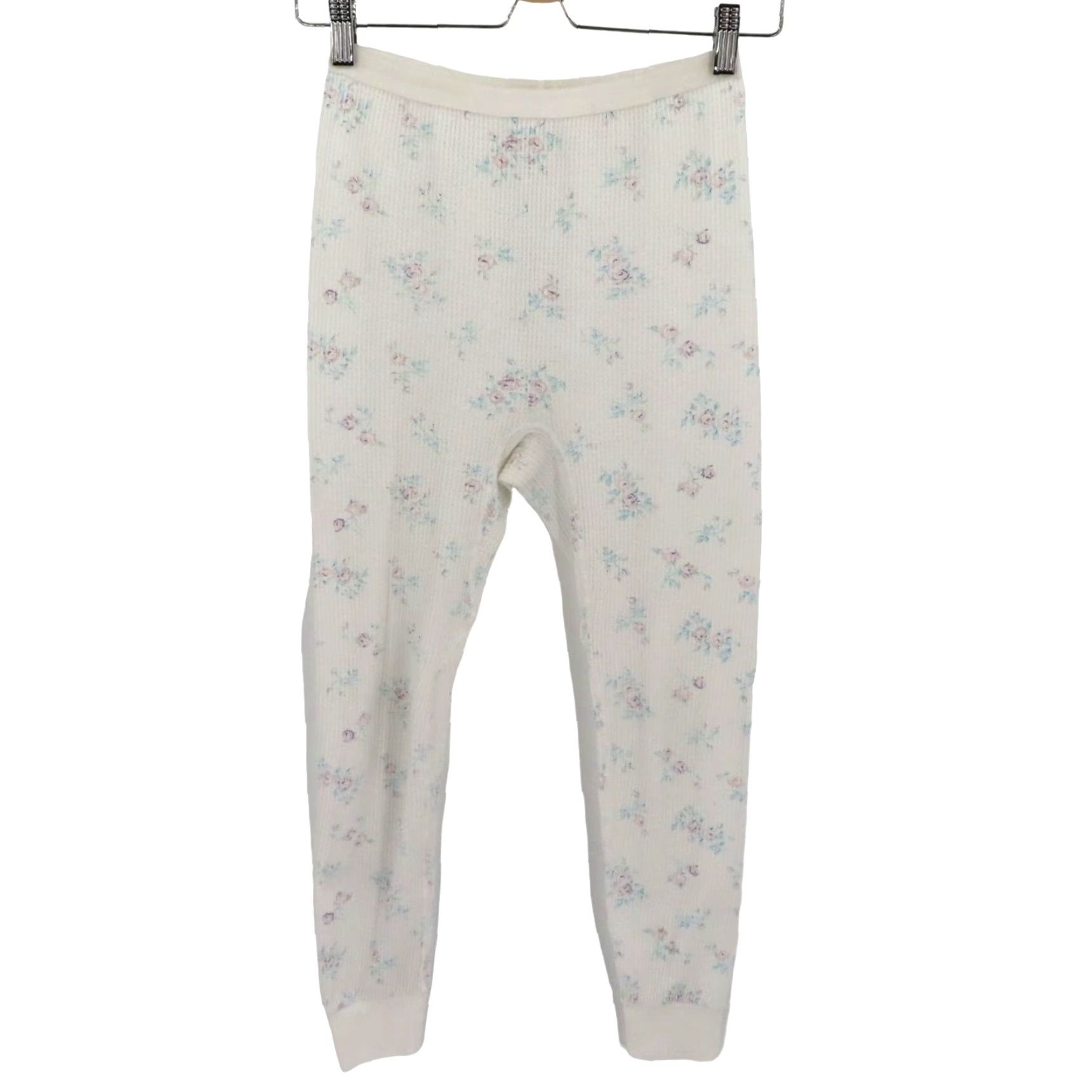 Valentino VTG Valentines Women Medium White Waffle Pants Pajamas PJs Pastel Floral Flowers Size 32" / US 10 / IT 46 - 2 Thumbnail