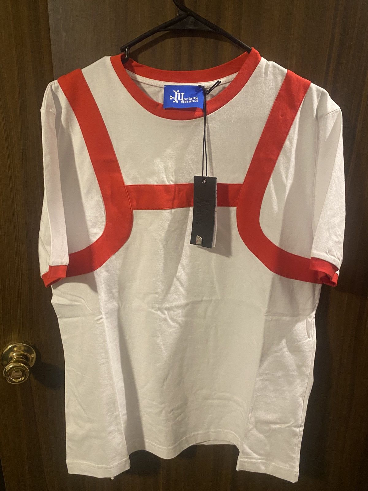 Marking Distance MARKING DISTANCE “TWINK” HARNESS T-SHIRT WHITE & RED Size US XL / EU 56 / 4 - 1 Thumbnail