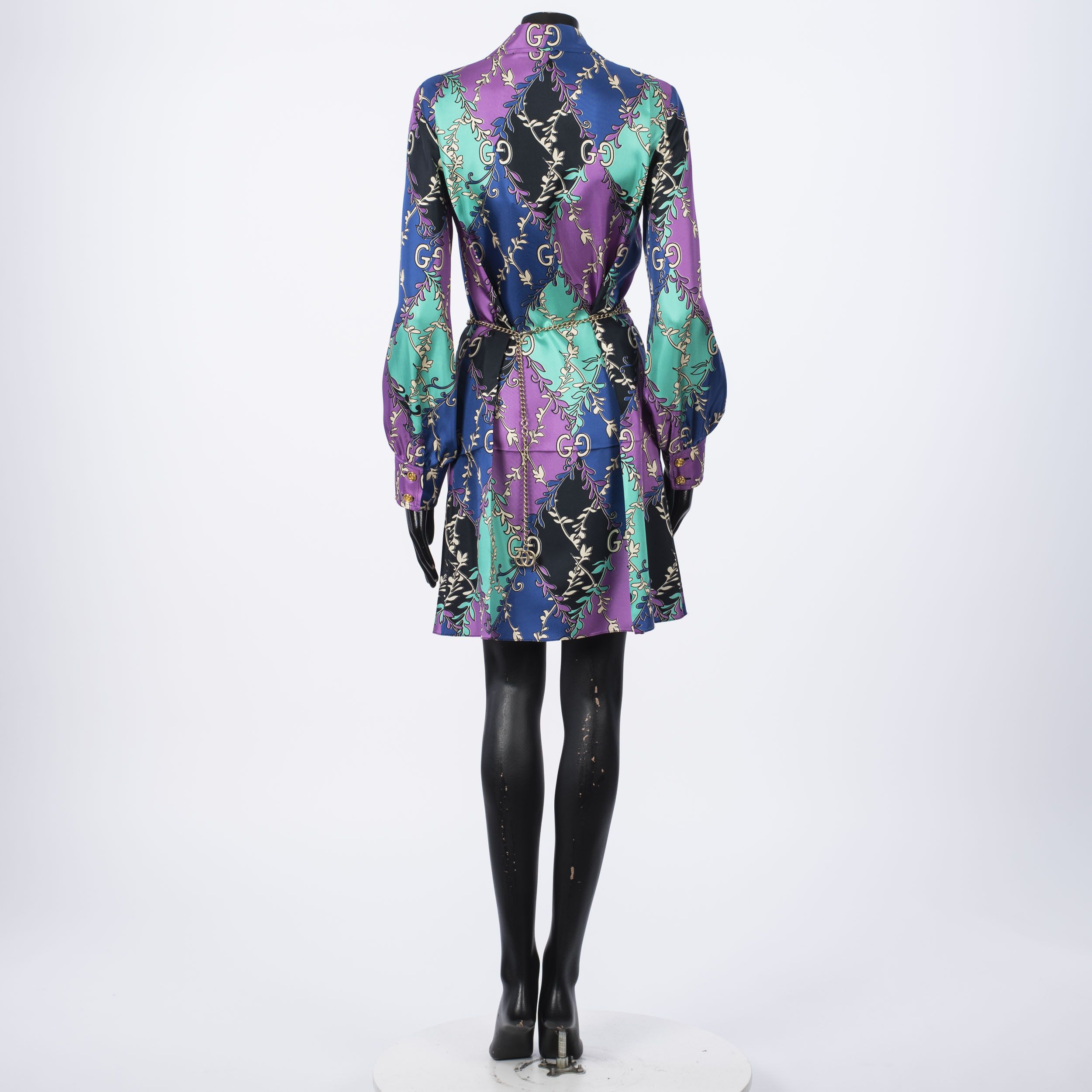 Gucci Silk GG Rhombus Ramage Shirt Dress With Chain Belt Size M / US 6-8 / IT 42-44 - 5 Thumbnail