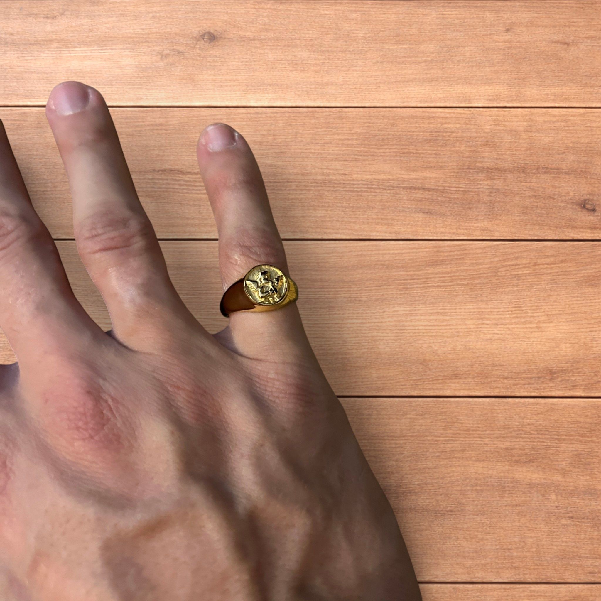 Japanese Brand Lovely vintage style stainless angel signet ring in gold. Size ONE SIZE - 1 Thumbnail