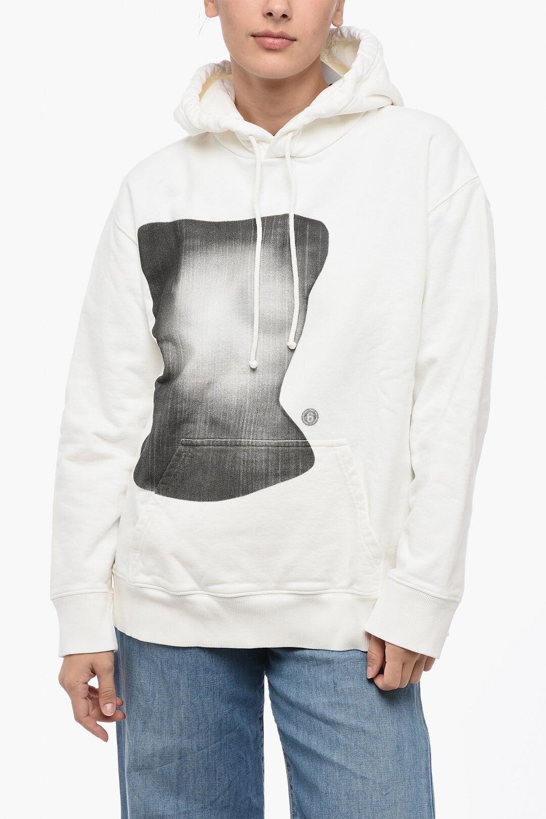 Maison Margiela og1mm1224 Unisex Brushed Cotton Printed Hoodie in White Size S / US 4 / IT 40 - 2 Thumbnail