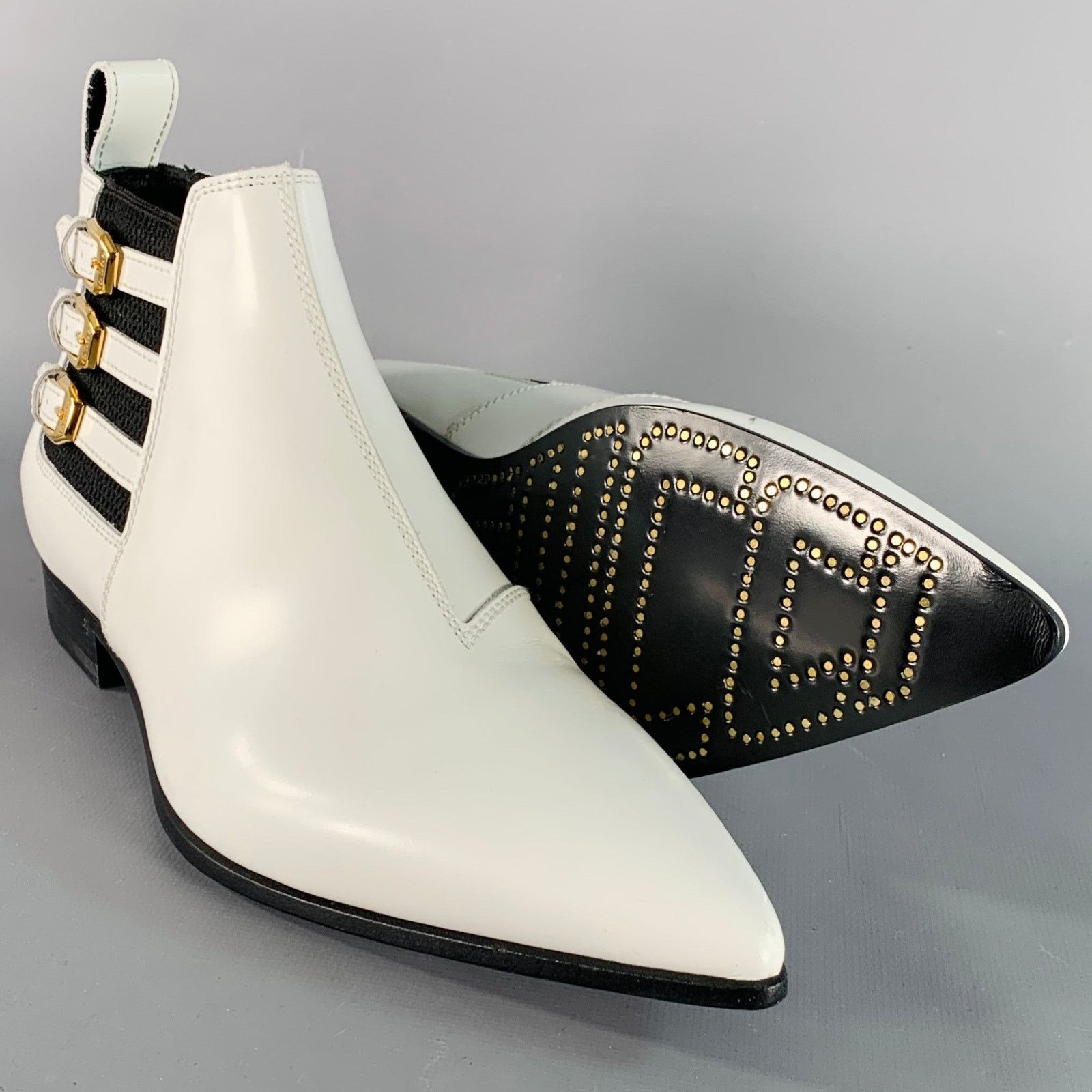 Gucci White Black Gold Leather Pointed Toe Pull On Ankle Boots Size US 7.5 / IT 37.5 - 6 Thumbnail