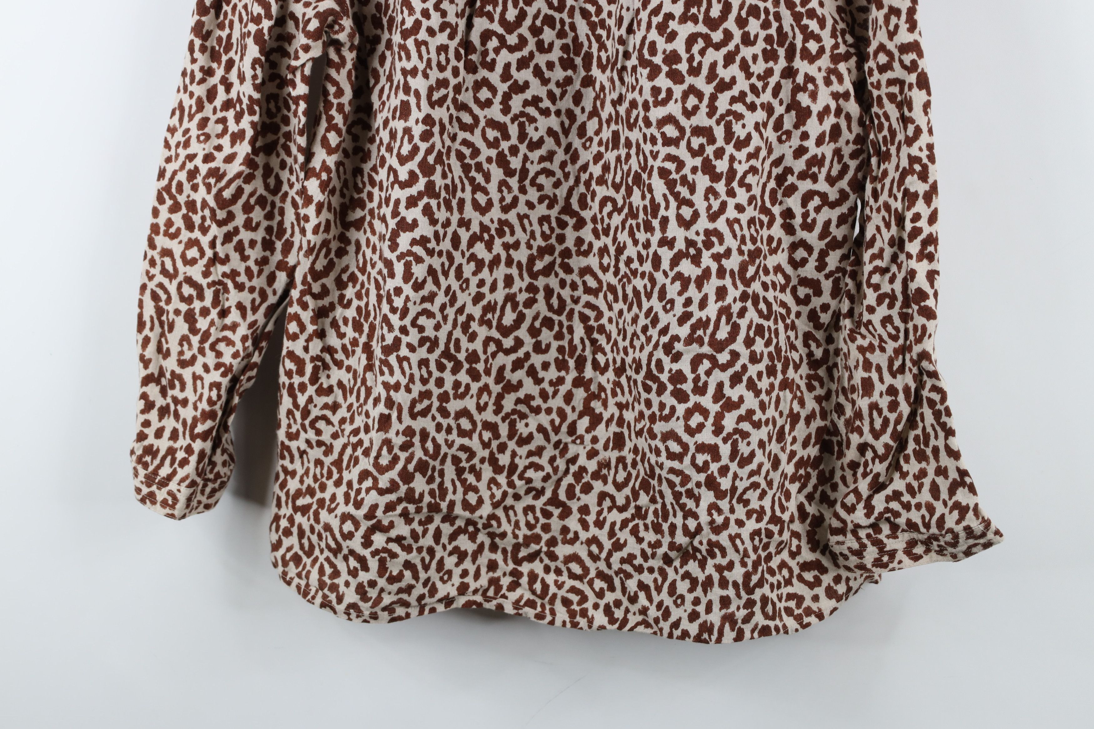 J.Crew × Vintage J Crew Leopard Print Linen Long Sleeve Blouse Shirt Top Size L / US 10 / IT 46 - 3 Thumbnail