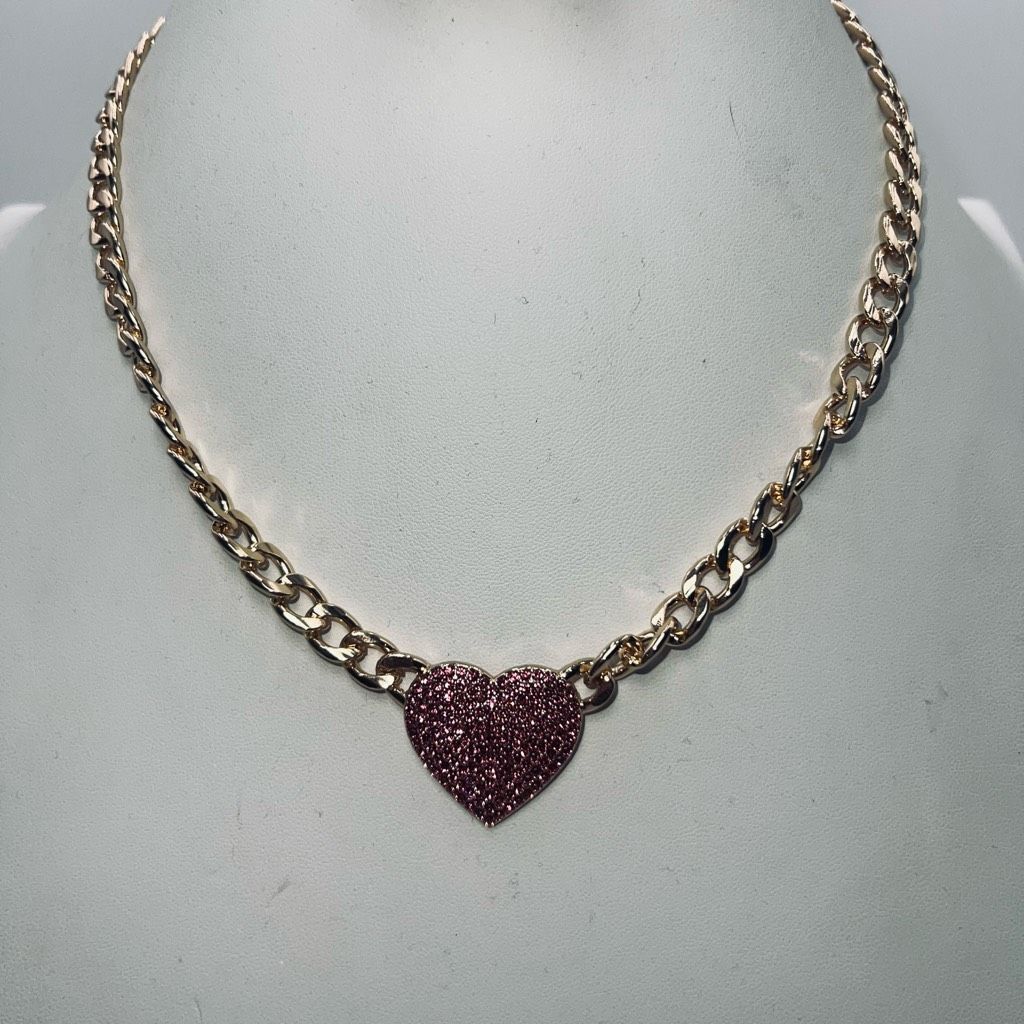 Other Gold Tone Cuban Link Pin Crystal 18” Necklace Size ONE SIZE - 1 Thumbnail