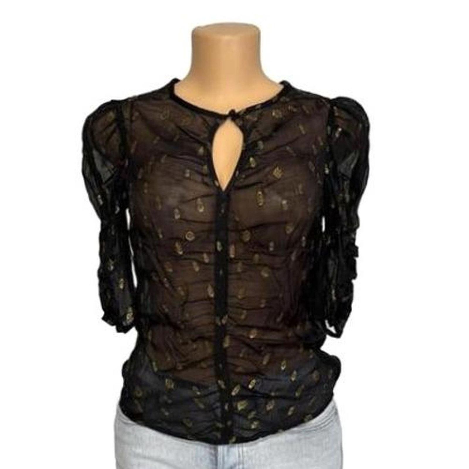 Frame Frame Shirred Keyhole top - Noir 100% Viscose SIze XS Size XS / US 0-2 / IT 36-38 - 1 Thumbnail