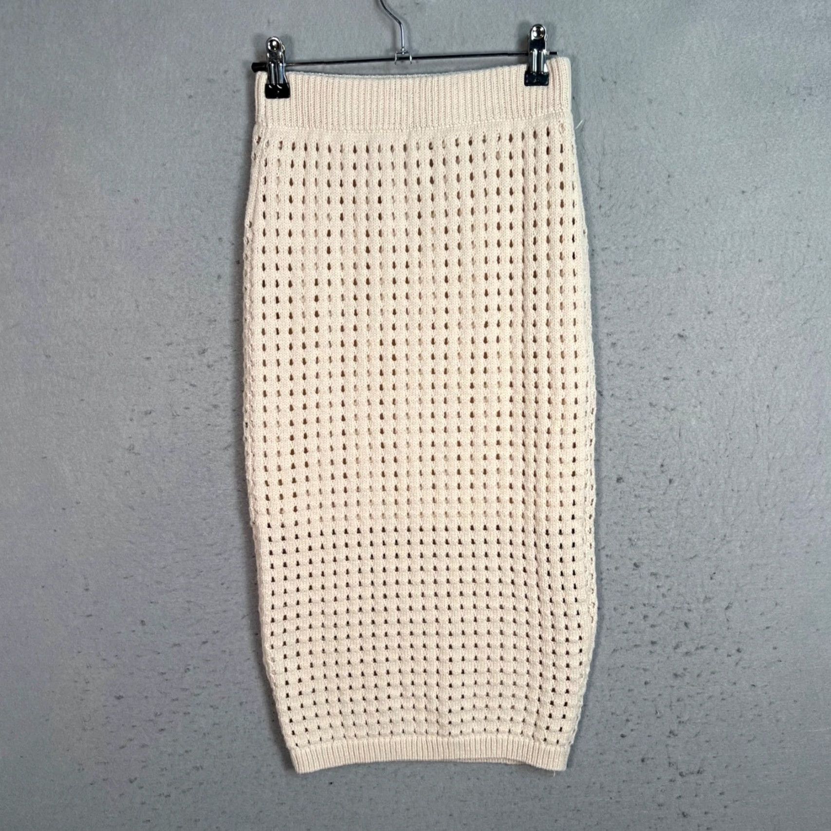 Vintage VINTAGE Willow & Wind Women's Skirt Midi Pencil Ivory Knit Cotton Blend S Elegant 90s - Womens Size S Size 28" / US 6 / IT 42 - 2 Thumbnail