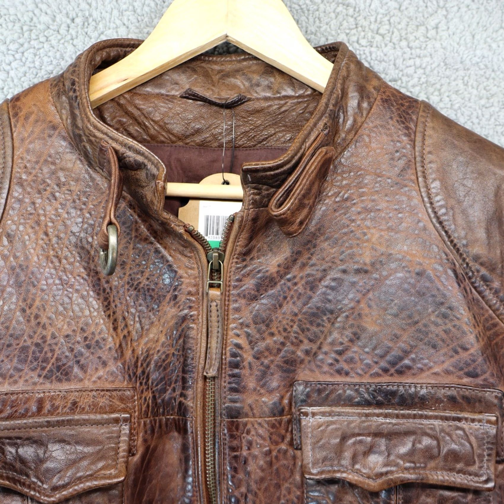 Vintage BS by Blake Shelton Leather Bomber Jacket Men Large Brown Snap Textured MSRP 98 Size US L / EU 52-54 / 3 - 2 Thumbnail