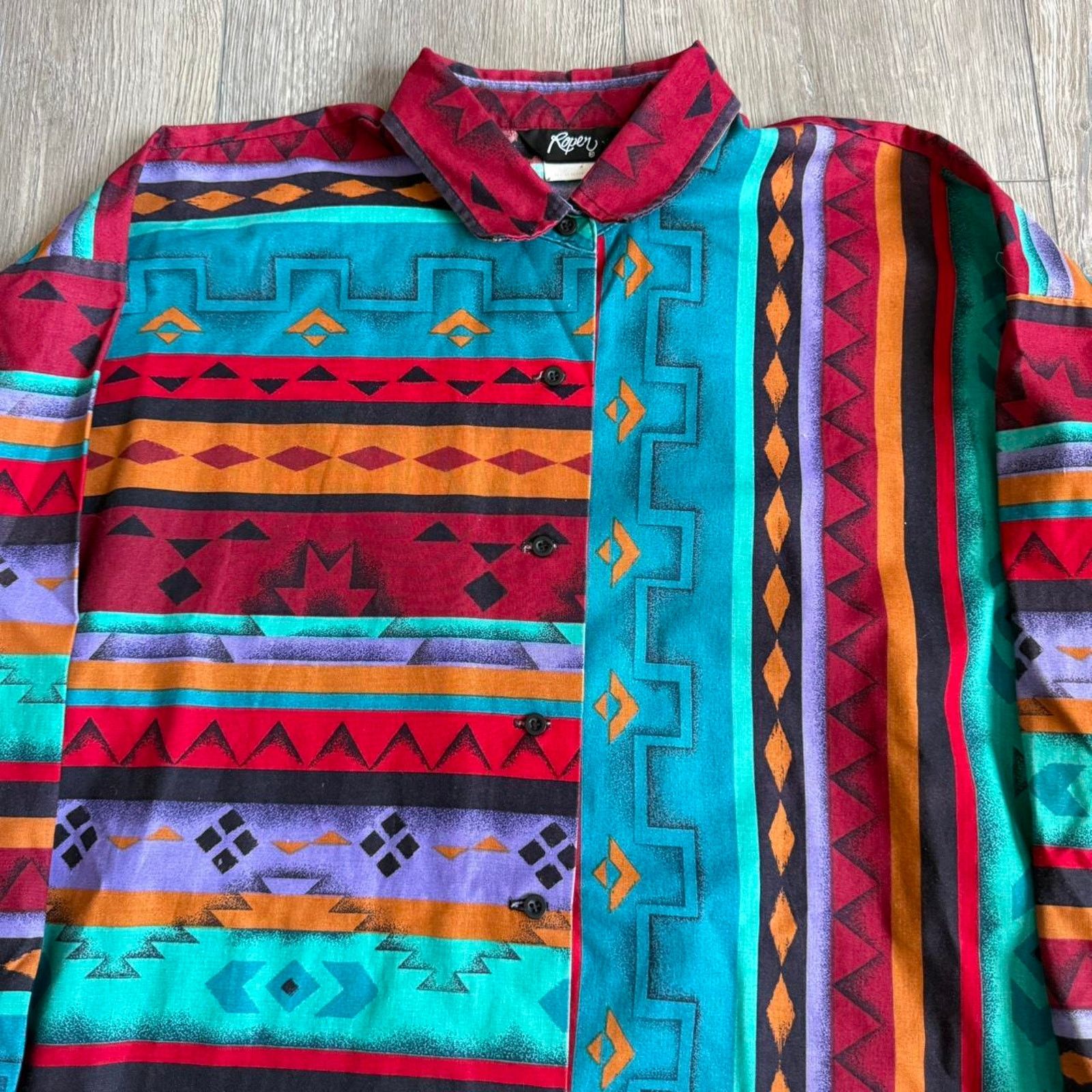 Roper Vintage 90s roper aztec style button up shirt Size US XL / EU 56 / 4 - 2 Thumbnail