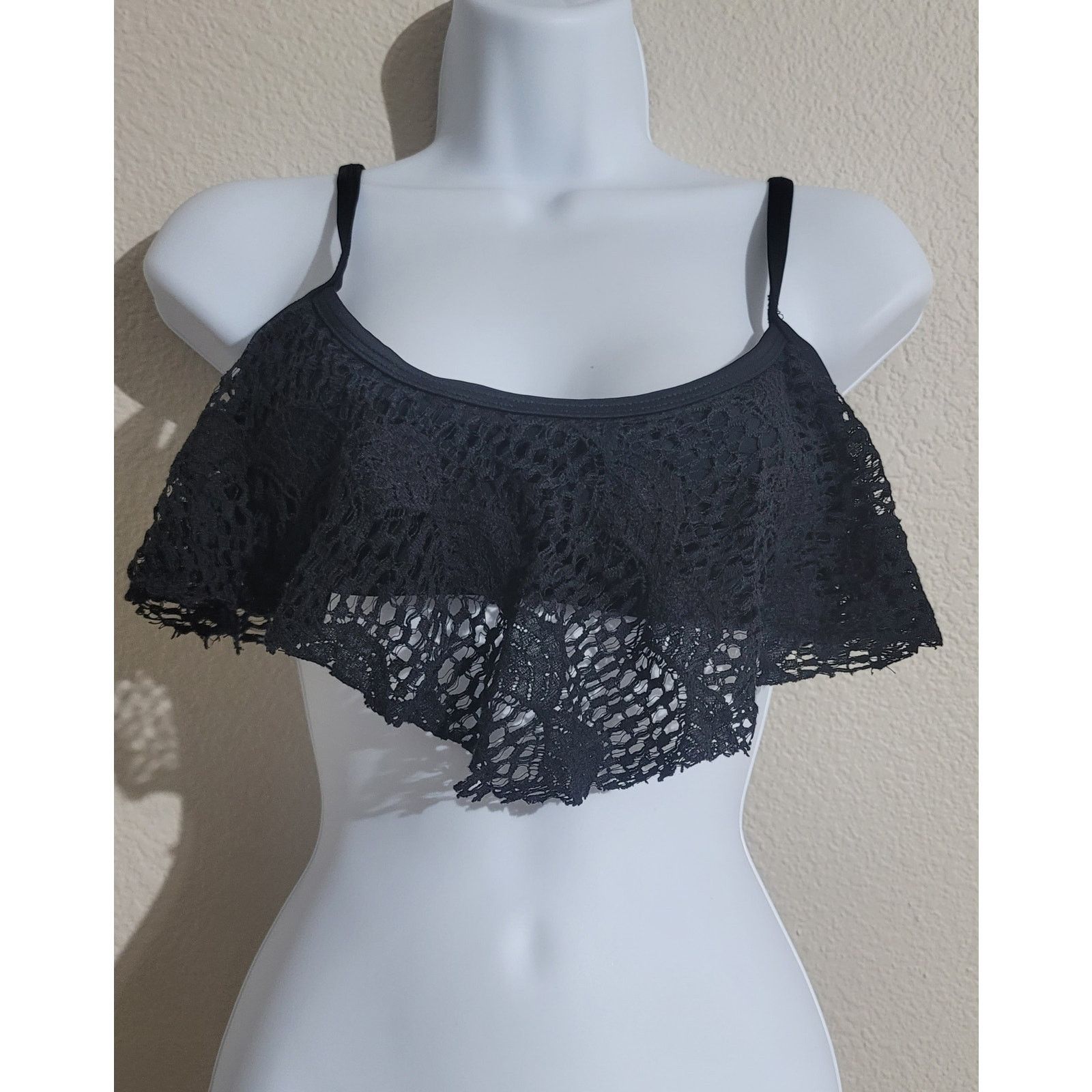 Other Xhilaration Black Crochet Ruffled Overlay Bikini Top Medium Size ONE SIZE - 1 Thumbnail