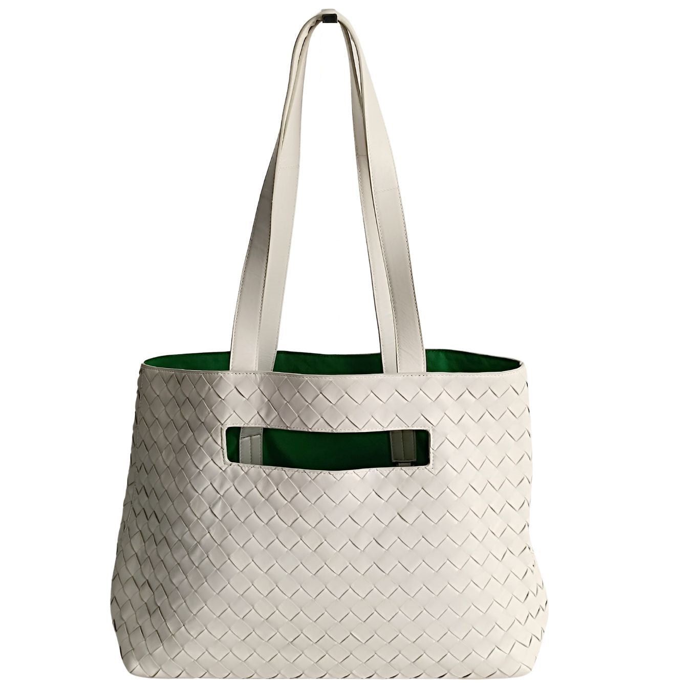image of Bottega Veneta Bottega Veneta Bottega Veneta Woven Maxi Shopper Bag In White Leather, Women's