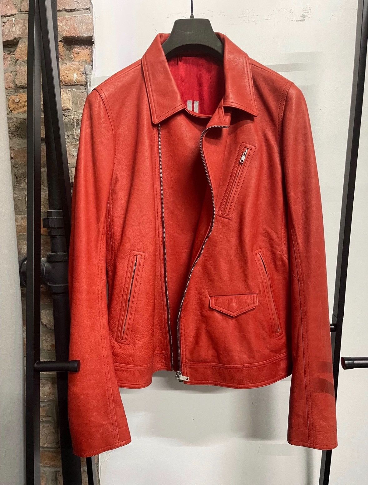 image of Rick Owens Stooges Biker Jacket Fw19 in Red, Men's (Size Large)