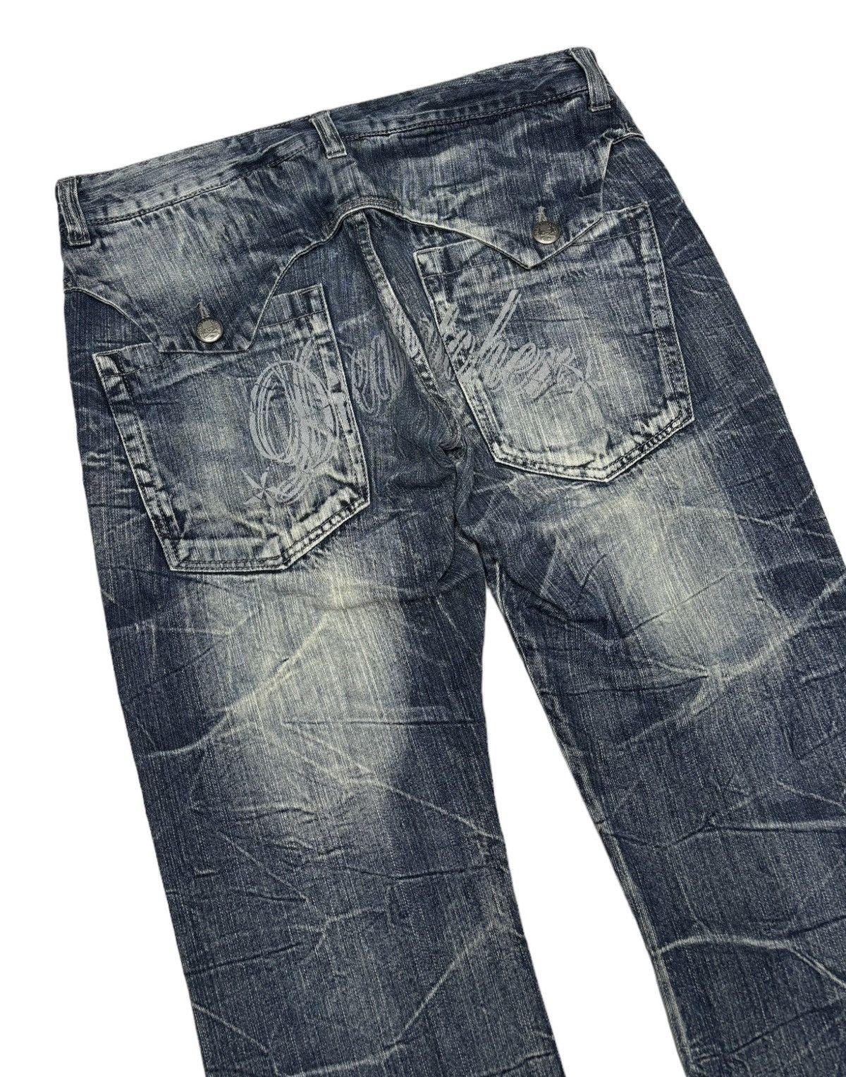 Le Grande Bleu (L.G.B.) 🔥SKULL BONES SPIDERWEB DENIM JEANS DOUBLE FOCUS Size US 35 - 10 Thumbnail