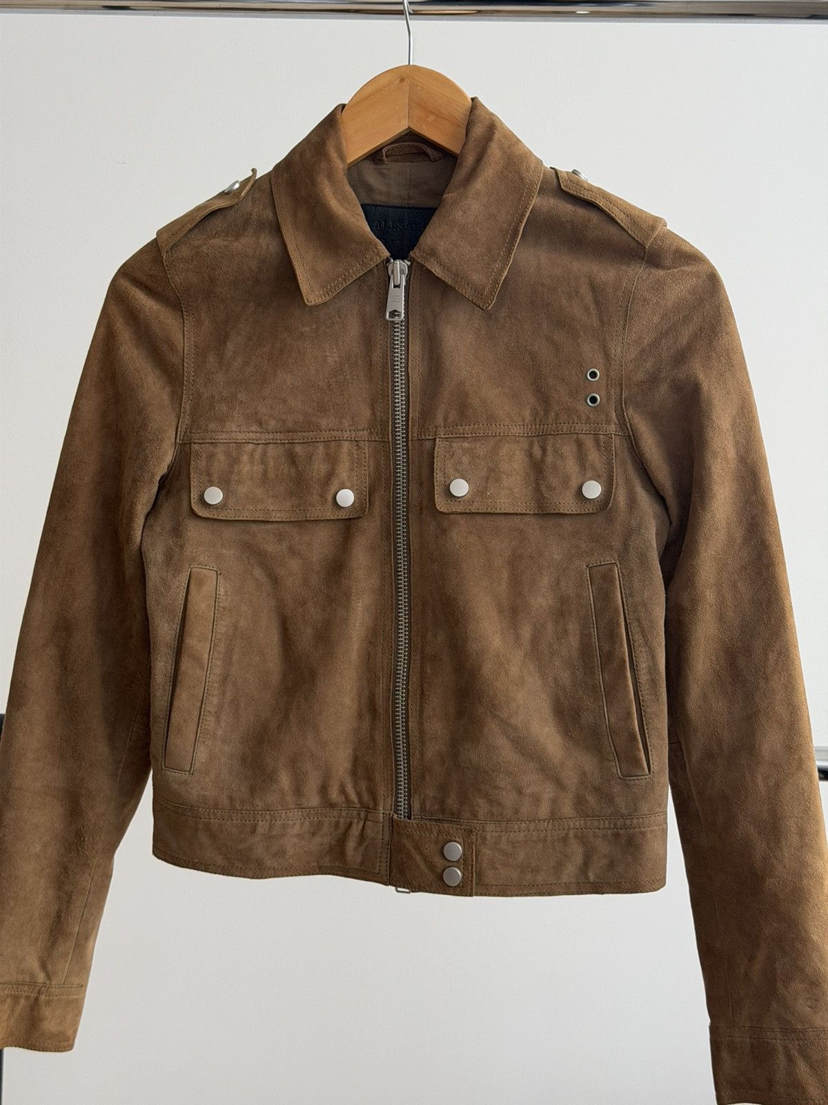 Allsaints Allsaints Suede Leather Brown Jacket Cropped Size S / US 4 / IT 40 - 10 Thumbnail