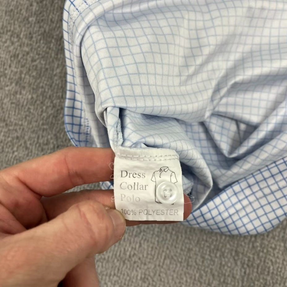 CO Collars & Co Polo Shirt Mens Large White Blue Grid Dress Collar Business Casual Size US L / EU 52-54 / 3 - 2 Thumbnail