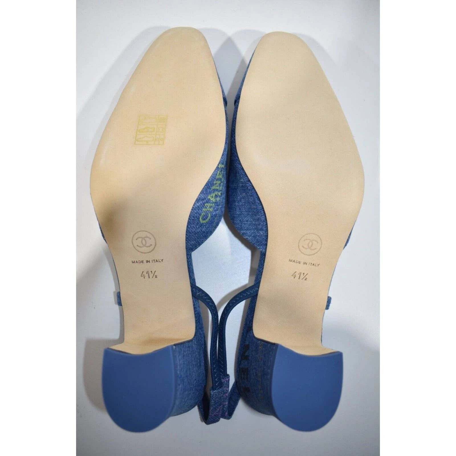 Chanel 22P Mademoiselle Coco Sling Denim Slingback Sandal Heel 41.5 Size US 11.5 / IT 41.5 - 10 Thumbnail