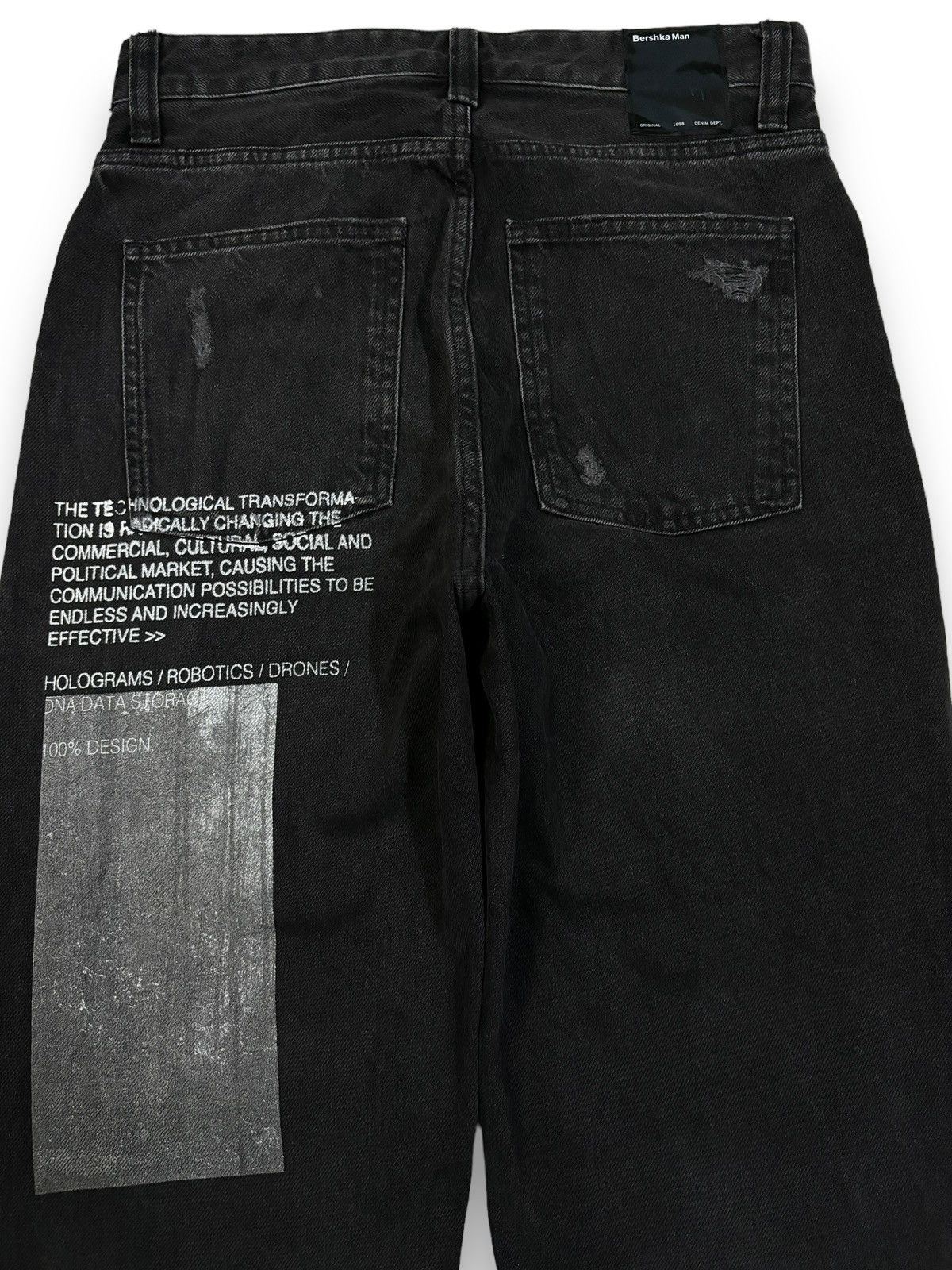 JNCO Bershka Black Faded Baggy Tapered Distressed Grunge Jeans Size US 30 / EU 46 - 11 Thumbnail