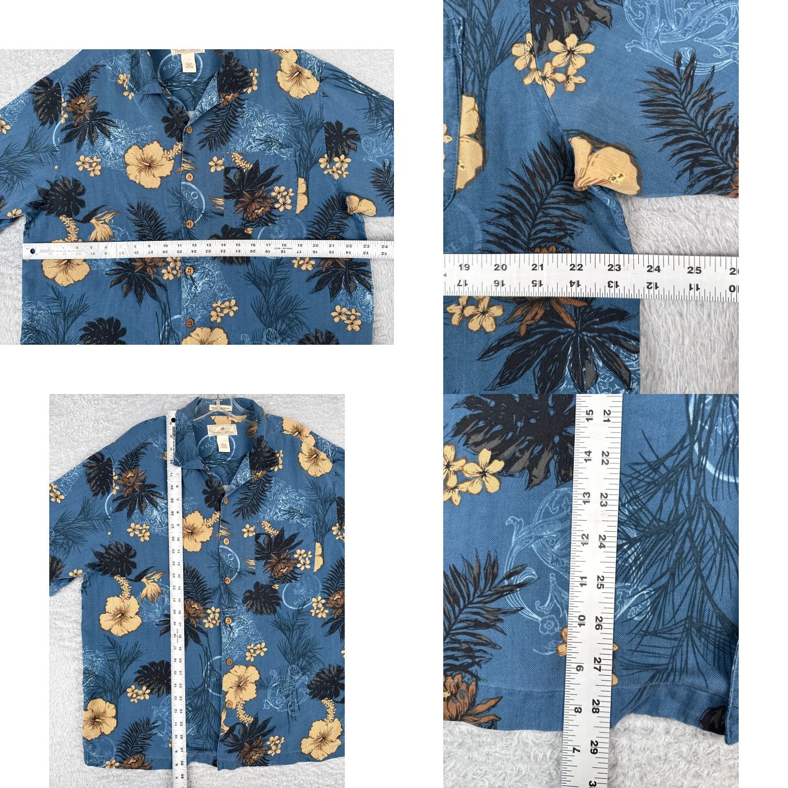 Paradise Paradise Coves Shirt Adult Large Blue Silk Floral Button-Up Hawaiian Casual Short Sleeve Mens Size US L / EU 52-54 / 3 - 8 Thumbnail