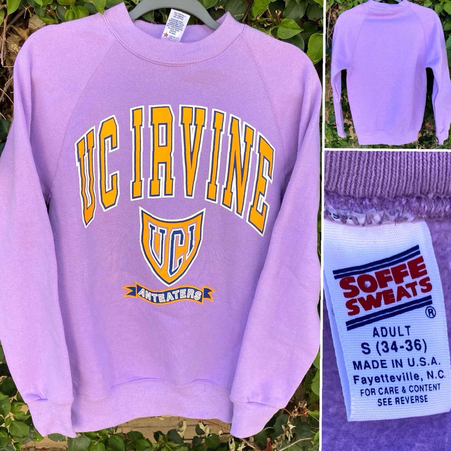 Soffe VINTAGE Soffe UC Irvine UCI Anteaters Raglan Sweatshirt Shirt Unisex Adults S Purple 34-36 University 90s Boys Girls Mens Womens Size US S / EU 44-46 / 1 - 2 Thumbnail