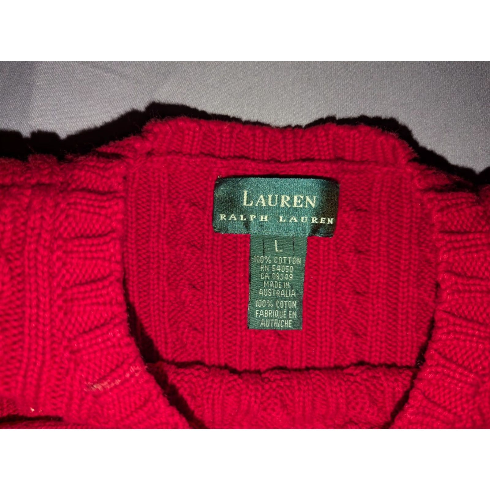 Ralph Lauren LAUREN RALPH LAUREN Green Label Men's L Red Cable Knit Crest Crew Sweater Size US L / EU 52-54 / 3 - 3 Thumbnail
