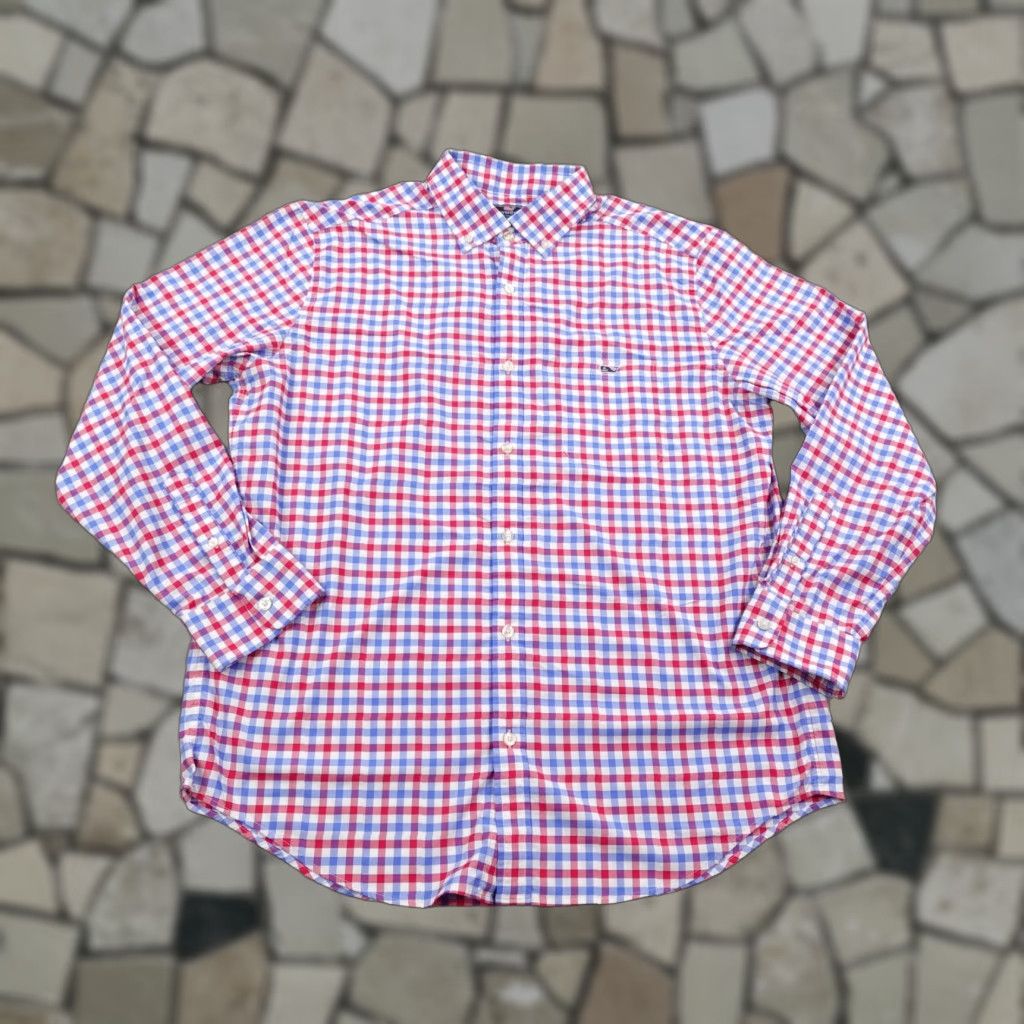 Vineyard Vines Vineyard Vines Shirt Mens Large Red Blue Check Classic Fit Performance Tucker Shirt Size US L / EU 52-54 / 3 - 1 Thumbnail