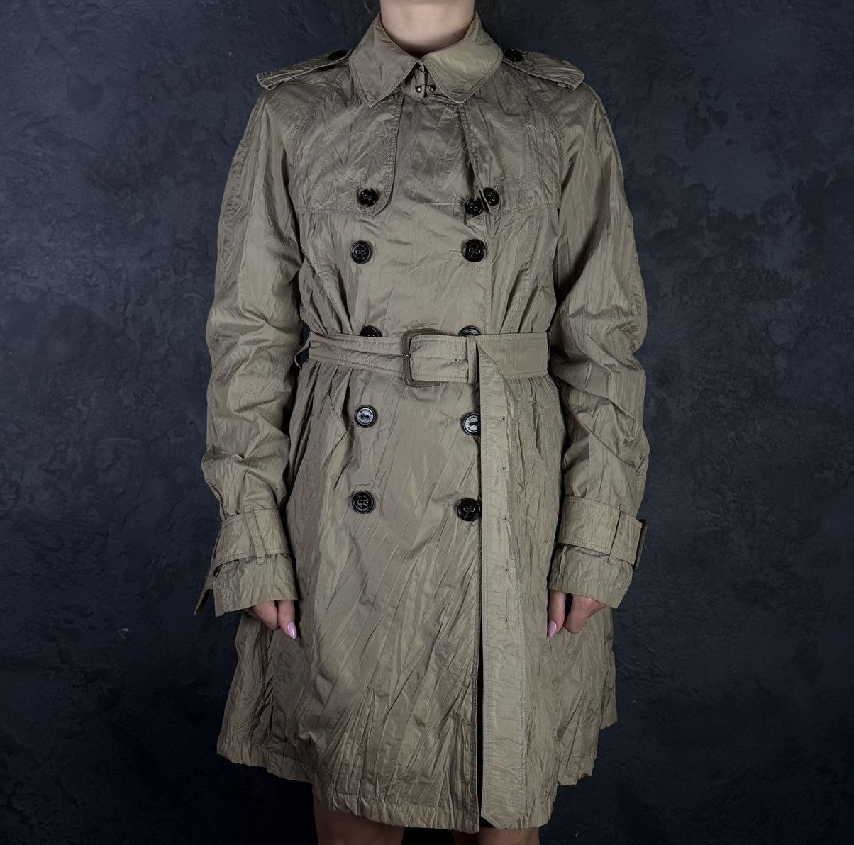Burberry BURBERRY Beige Nylon Belted Women’s Double Trench Coat Size M / US 6-8 / IT 42-44 - 2 Thumbnail