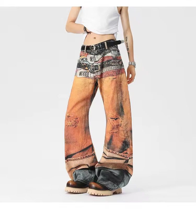 Other Unique vintage printed wide leg denim Size US 30 / EU 46 - 2 Thumbnail