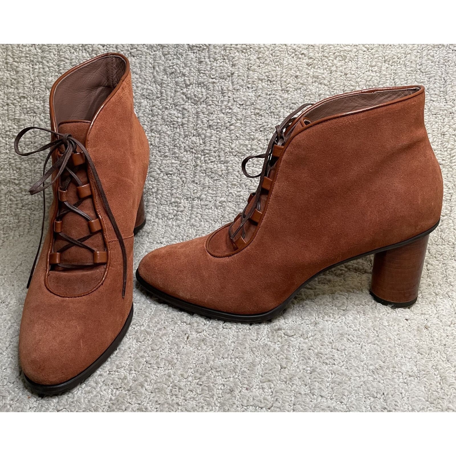 Max Mara Max Mara Rust Suede Boots 40 9.5 10 Round Heels Lace Up Size US 9.5 / IT 39.5 - 1 Thumbnail