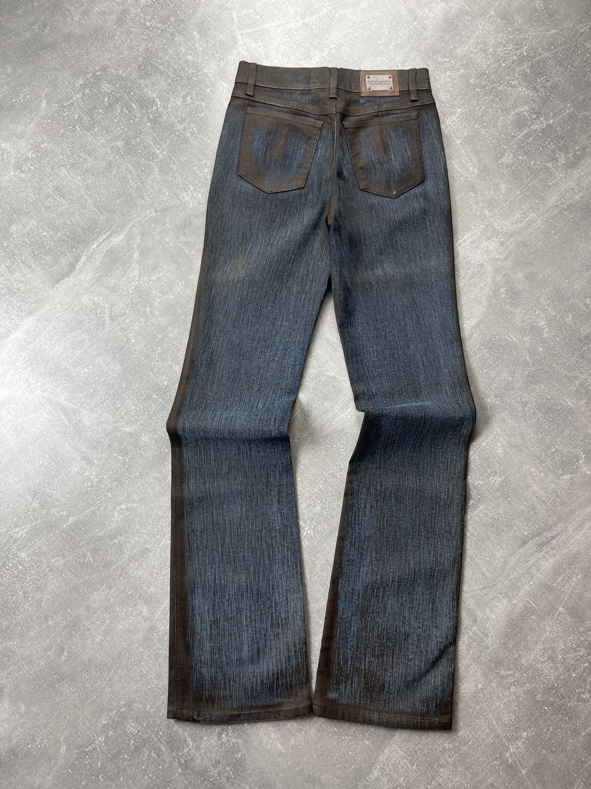 Other Vintage Roccobarocco Metallic-Coated Blue/Brown Flared Jeans Size 28" / US 6 / IT 42 - 2 Thumbnail