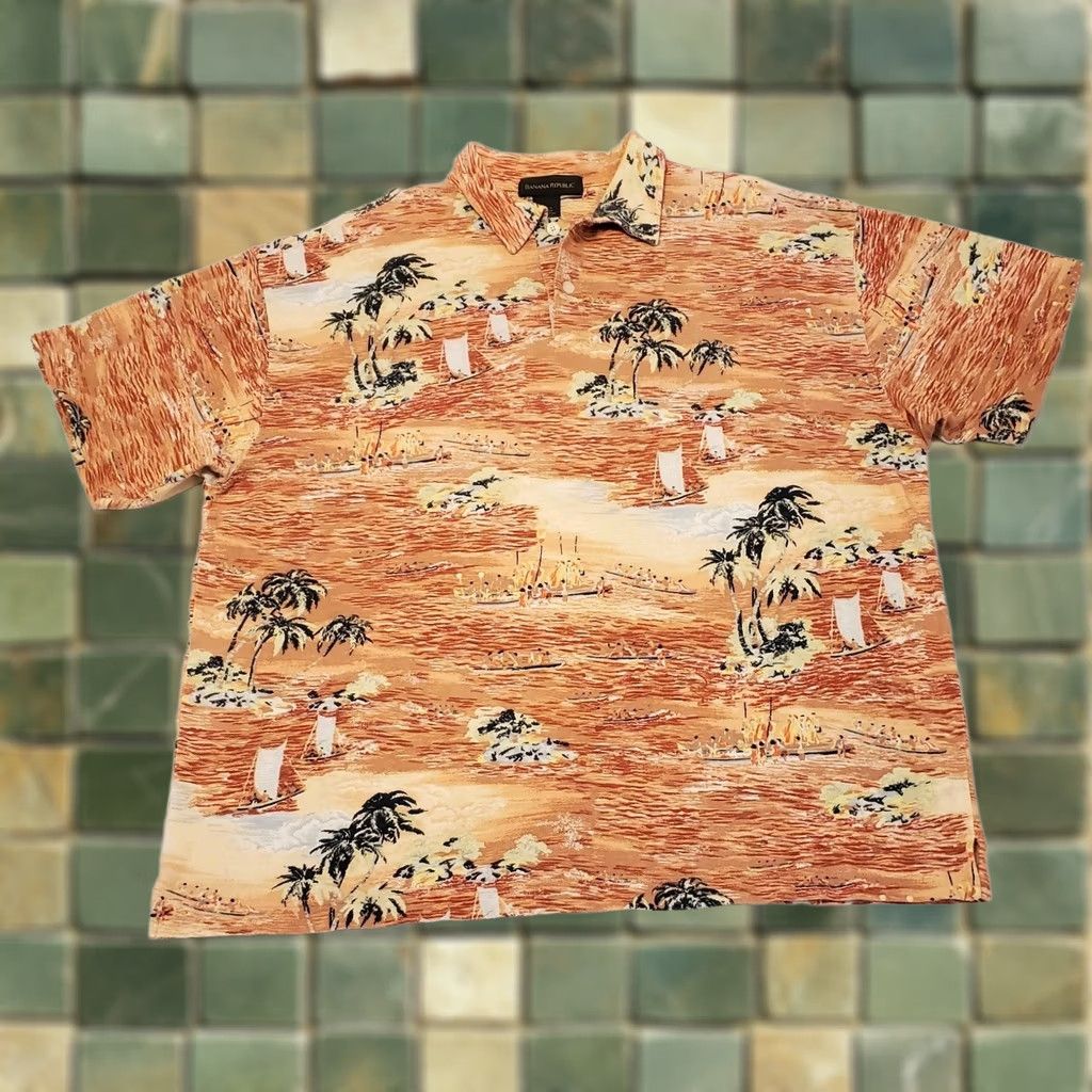 Banana Republic Banana Republic Shirt Mens Sz XL Tropical Print Summer Polo Resort Travel Beach Size US XL / EU 56 / 4 - 1 Thumbnail