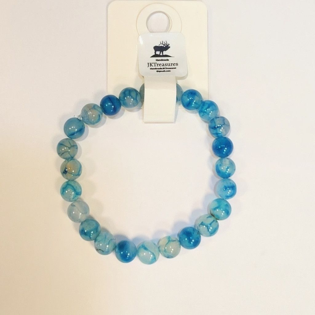 Handmade Lake Blue Dragon Agate Beaded Bracelet 8" Size ONE SIZE - 5 Thumbnail